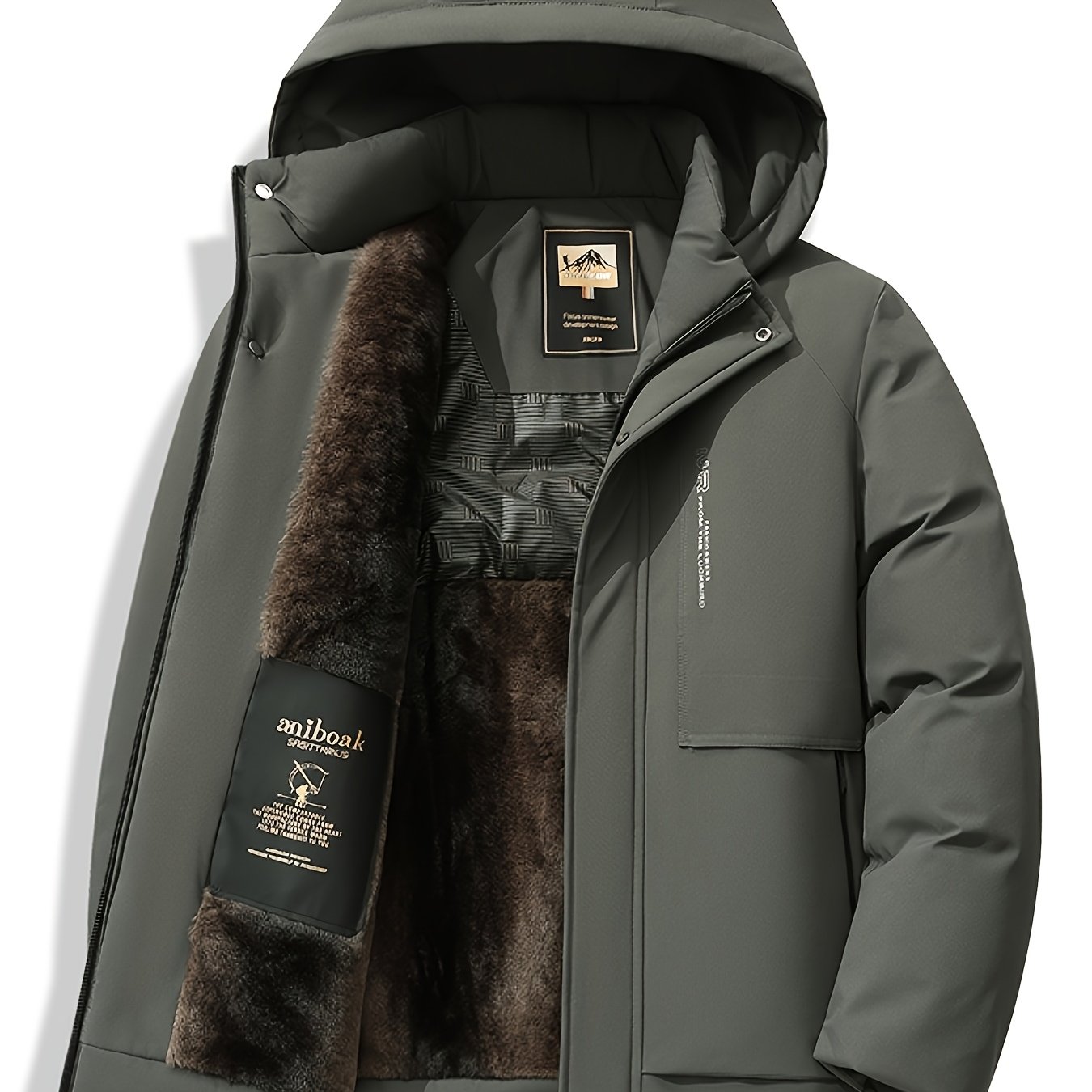Men's Winter Fleece Lined Hooded Parka Jacket, Thick Warm Coat