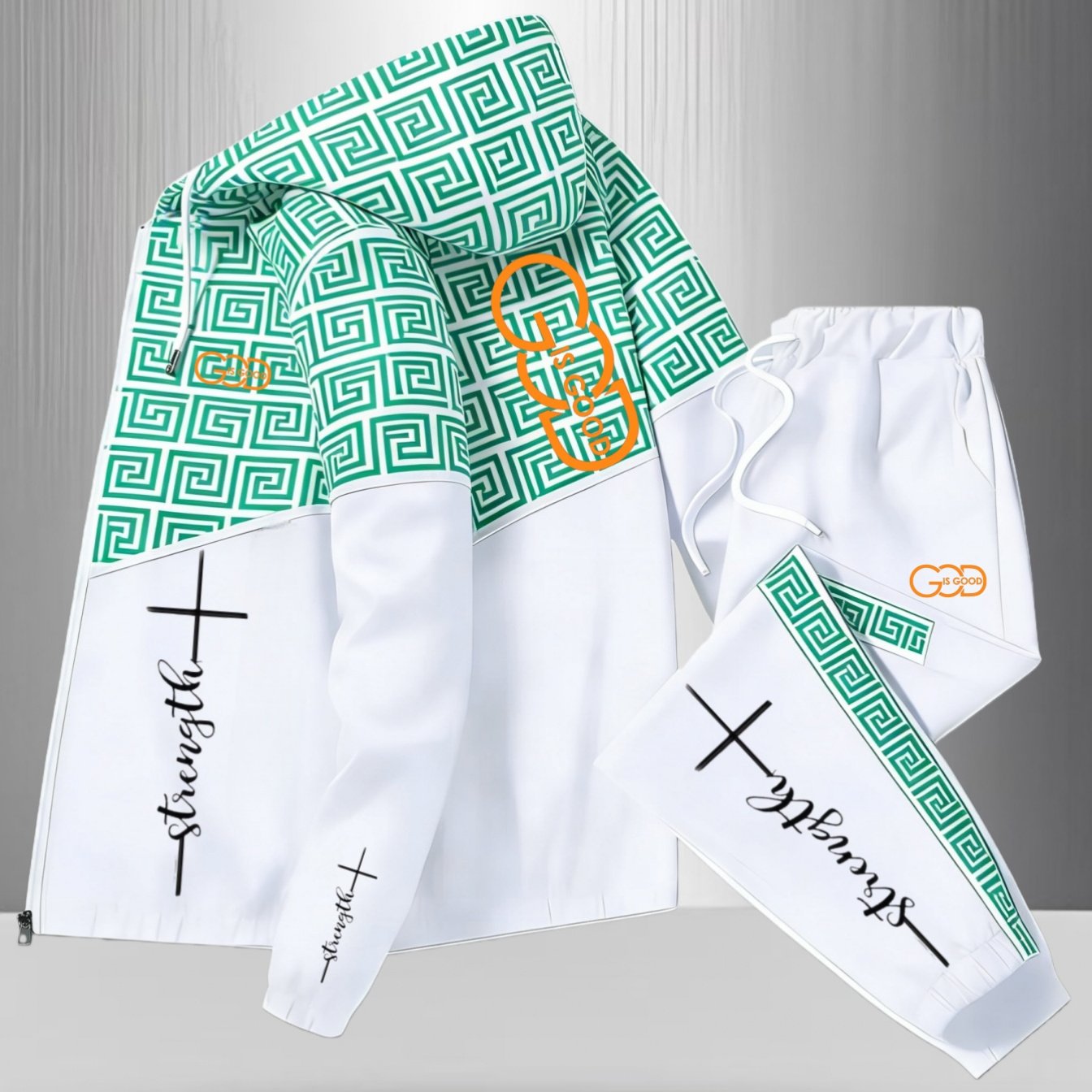 2pcs Set: Men's Casual Contrast Print Hooded Zipper Long Sleeve Jacket And Casual Pants Set, Designed With A Maze Pattern, Suitable For Men And Women, In Multiple Colors. For Any Occasion
