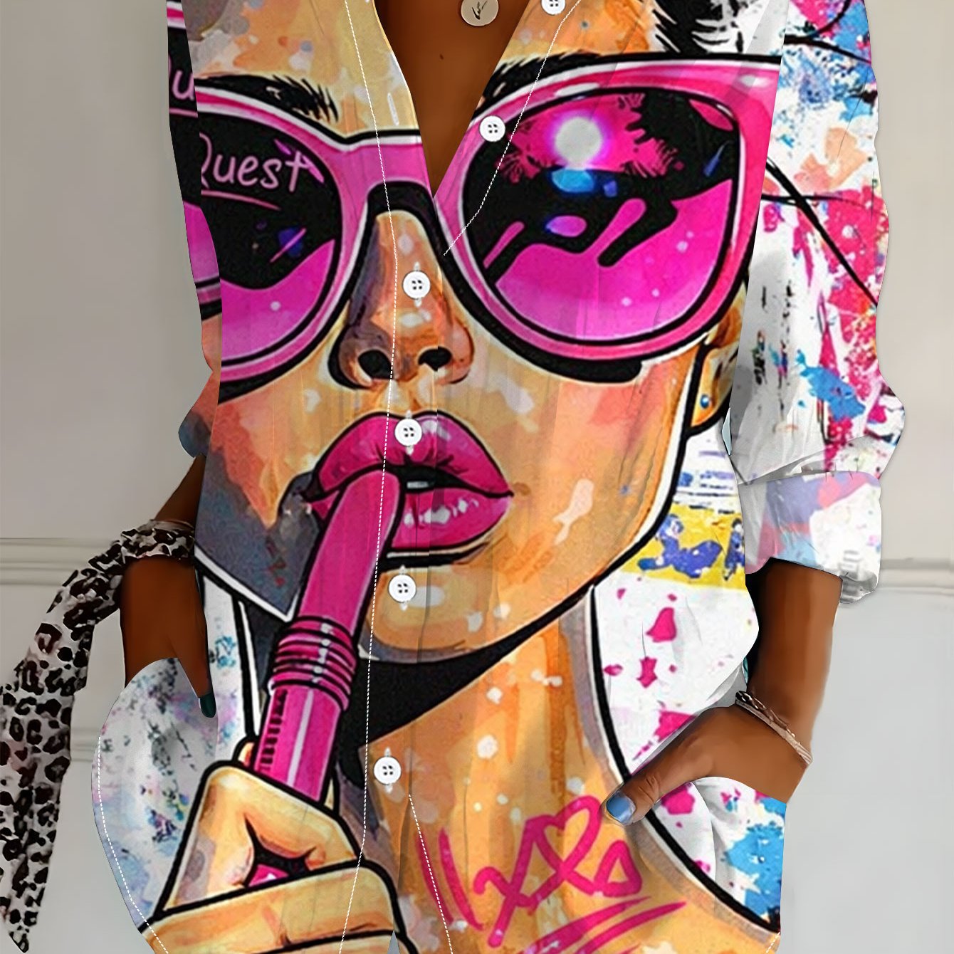TEMU Plus Size, New Plus Size Women's Long Sleeve Printed Shirt, Fashionable Casual Button-up Lapel Blouse, Loose 's Long Sleeve Top, Versatile And