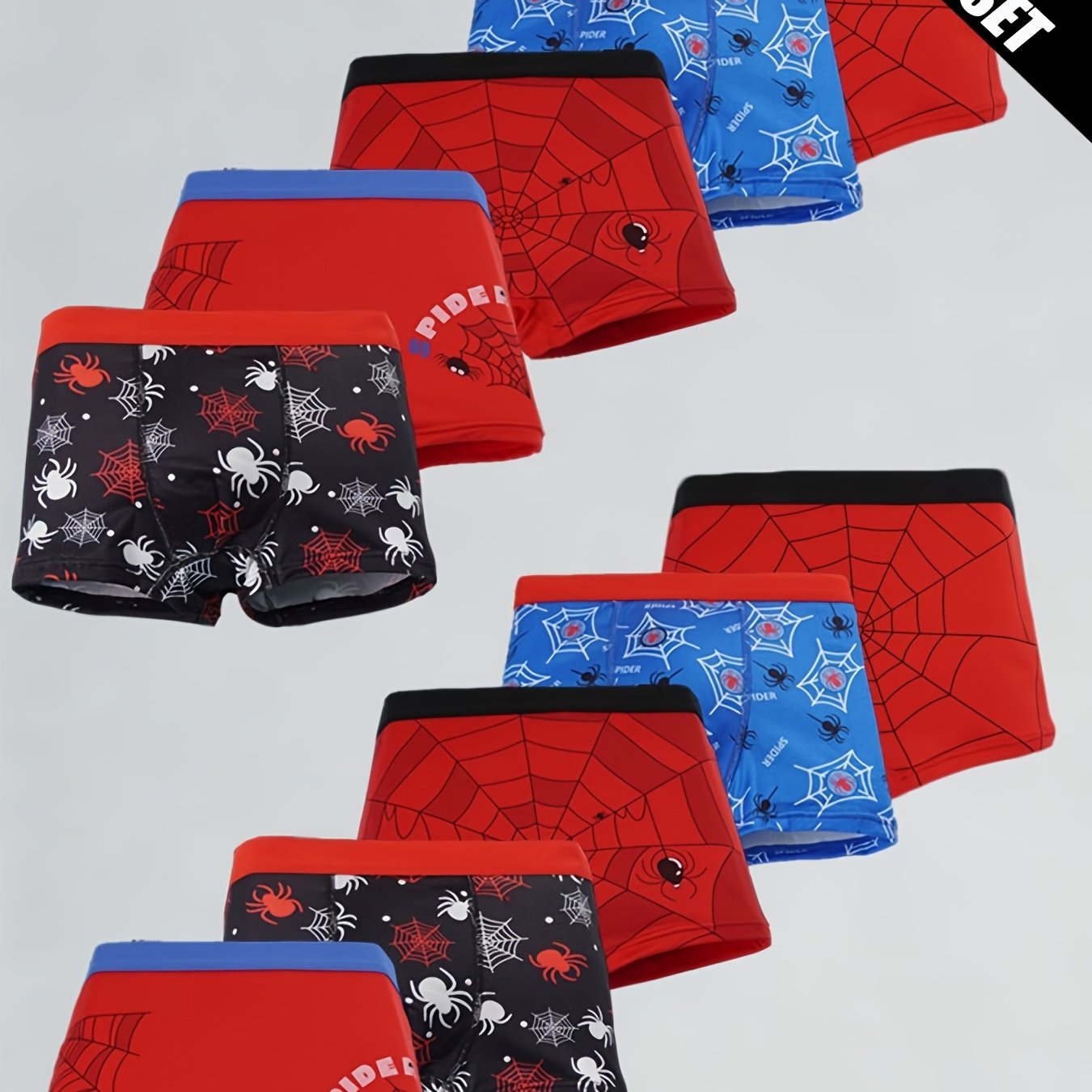 E-shop 10 Stück Jungen Boxershorts mit Cartoon-Spinnen-Print, atmungsaktiv bequem, leichte Streetstyle-Unterwäsche
