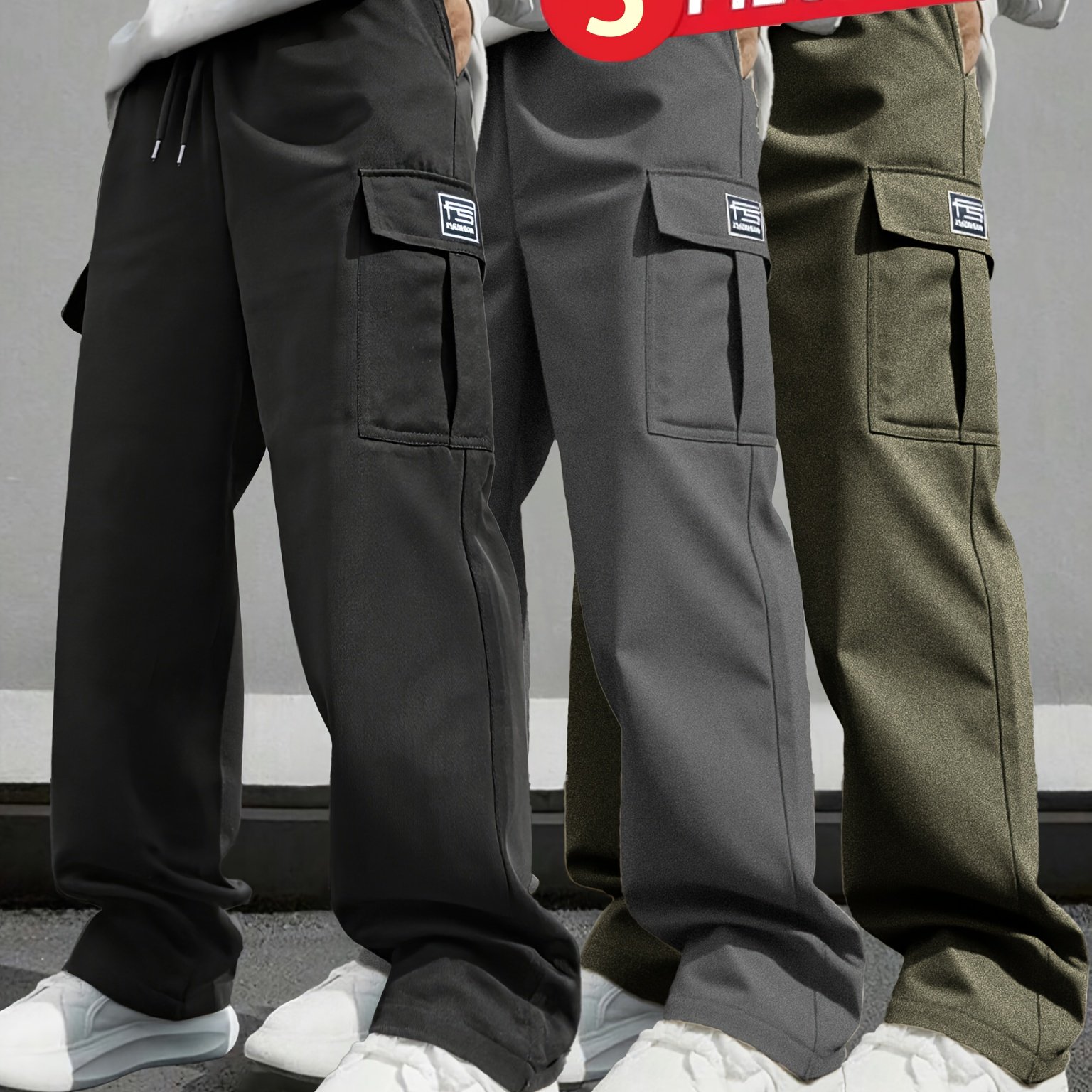 TEMU 3pcs Men's Casual Cargo Pants, Spring Summer New Multi-pocket Casual Loose Fit Design Trousers Suitable For Daily Wear, Casual, Fitness, For You