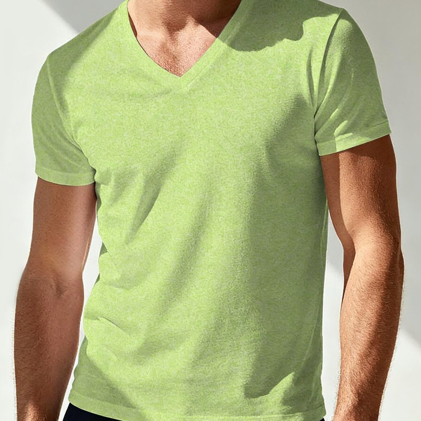TEMU [print Design-not Textured] Summer Easy Individual Plain Print Men's V-neck Short Sleeve T-shirt Fashionable Trendy Casual Comfortable Daily