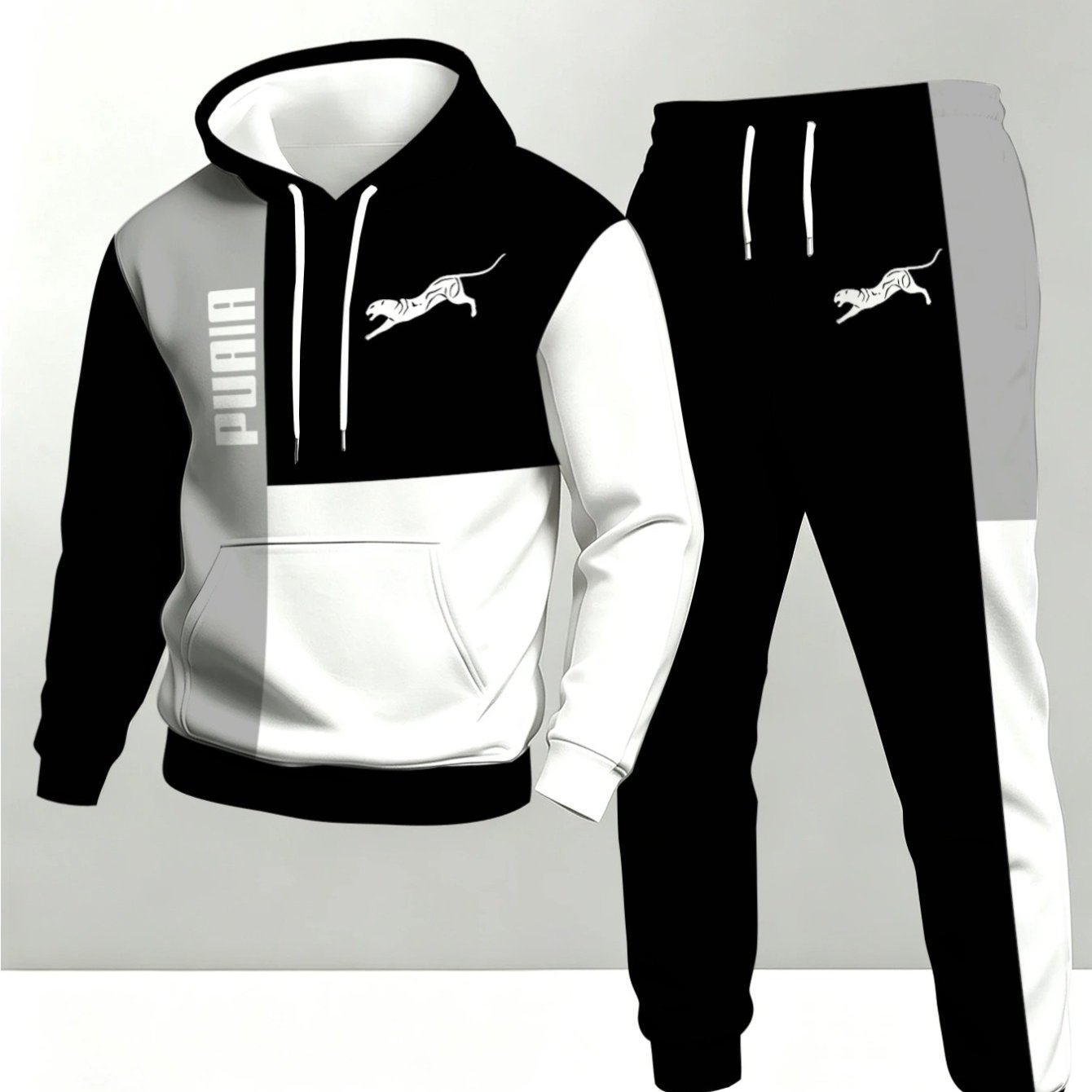 TEMU Completo felpa con cappuccio da , nuovo arrivo, , , grigio, color block, silhouette di animale, stampa di lettere, outfit casual facile, taglie