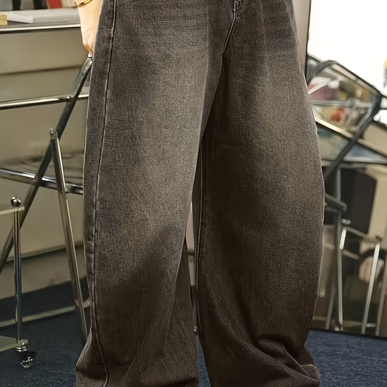 's Washed Black Jeans, Simple And Stylish Wide-leg Pants Suitable For . Loose-cut Wide-leg Pants, Machine Washable, Ideal For Wear.