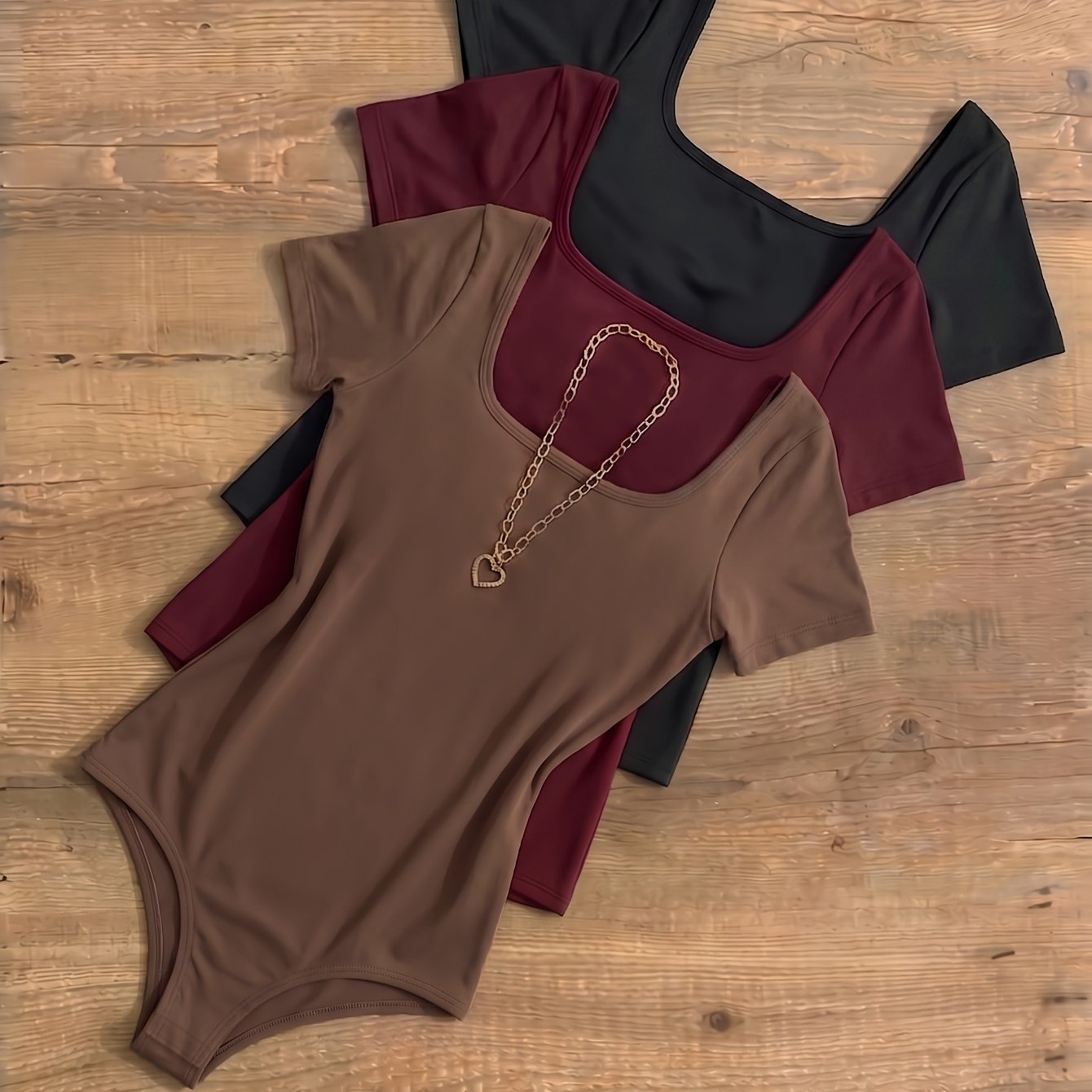 TEMU Ensemble 3 pièces Printemps Été Femme Combinaison Manches Courtes, Couche Intérieure Tendance - Body , Haut Décontracté T-Shirt Confortable Tous