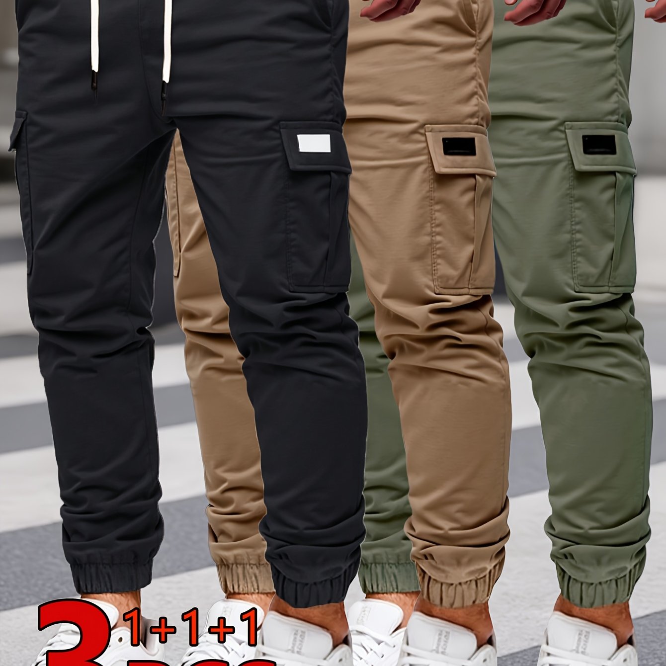 Image of 3pcs Boy Casual Outdoor Sports Cargo Pants With Pocket, Simple Solid Color Casual Pants Suitable For , Perfect For Outdoor