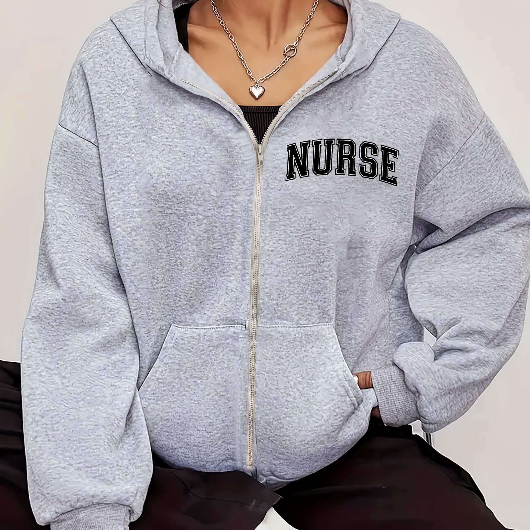 TEMU Sweat à capuche tendance pour femmes avec , design infirmière et imprimé graphique, veste zippée décontractée sport, haut pour femmes