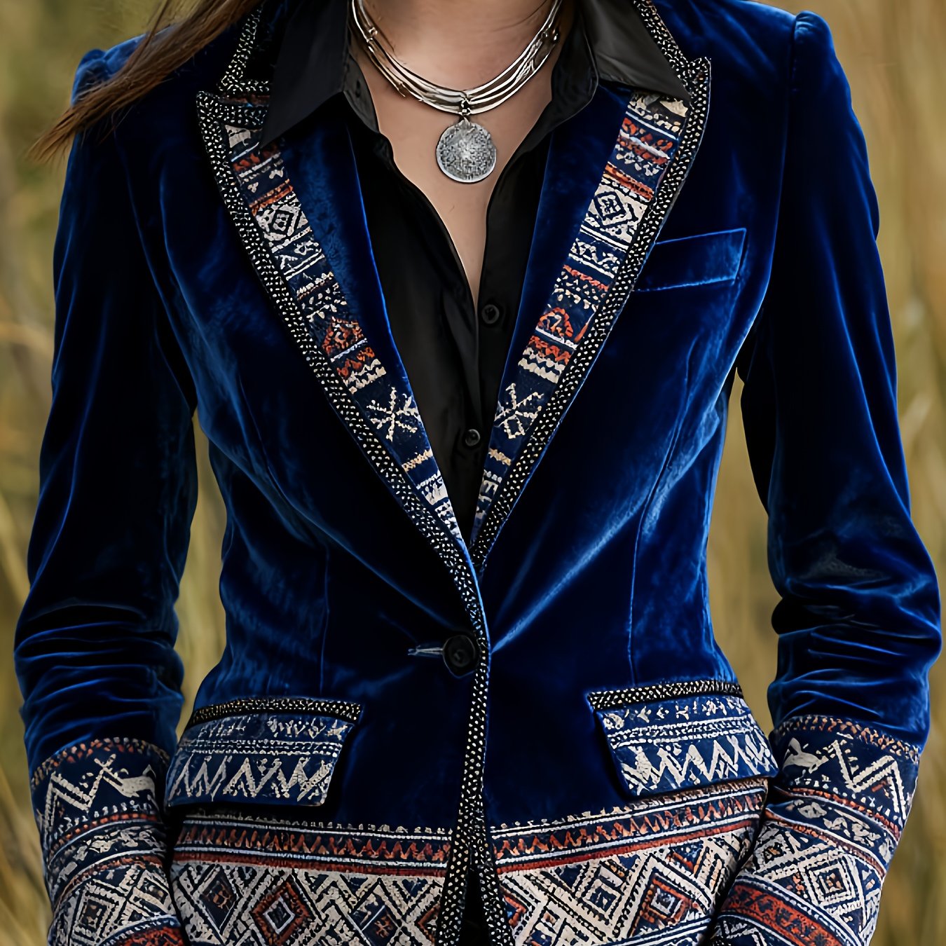 Printed Design Not Textured Autumn And Western Retro Style With Print Commuting Fashion Women's Suit Jacket Niche Design Women's Suit Jacket