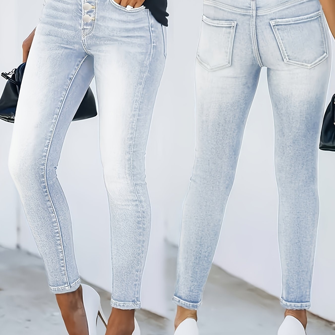 Button Closure Fashion Stretch Jeans Casual