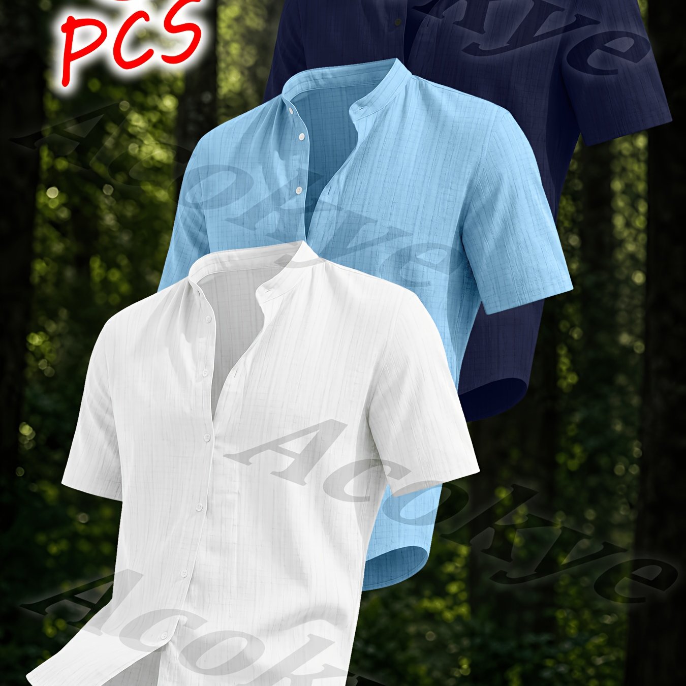 TEMU 3er Set - Herren Sommer Kurzarmhemd - Ein leichtes und atmungsaktives einfarbiges Button-Down Freizeitshirt mit Stehkragen, maschinenwaschbar,