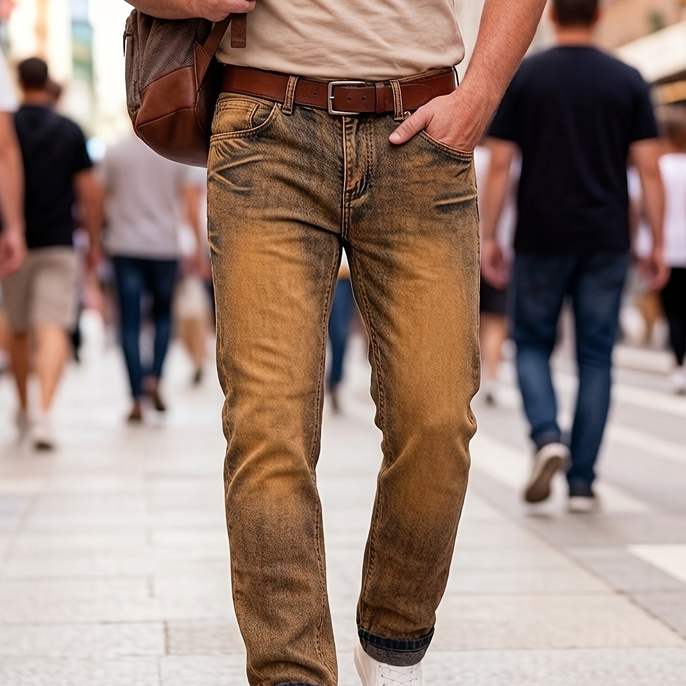 Street Fashion Men's Jeans, Slimming And Elastic Denim Skinny Pants, Machine Washable, Suitable For , Easy And Casual Daily Outfits, Essential Men's Denim Trousers