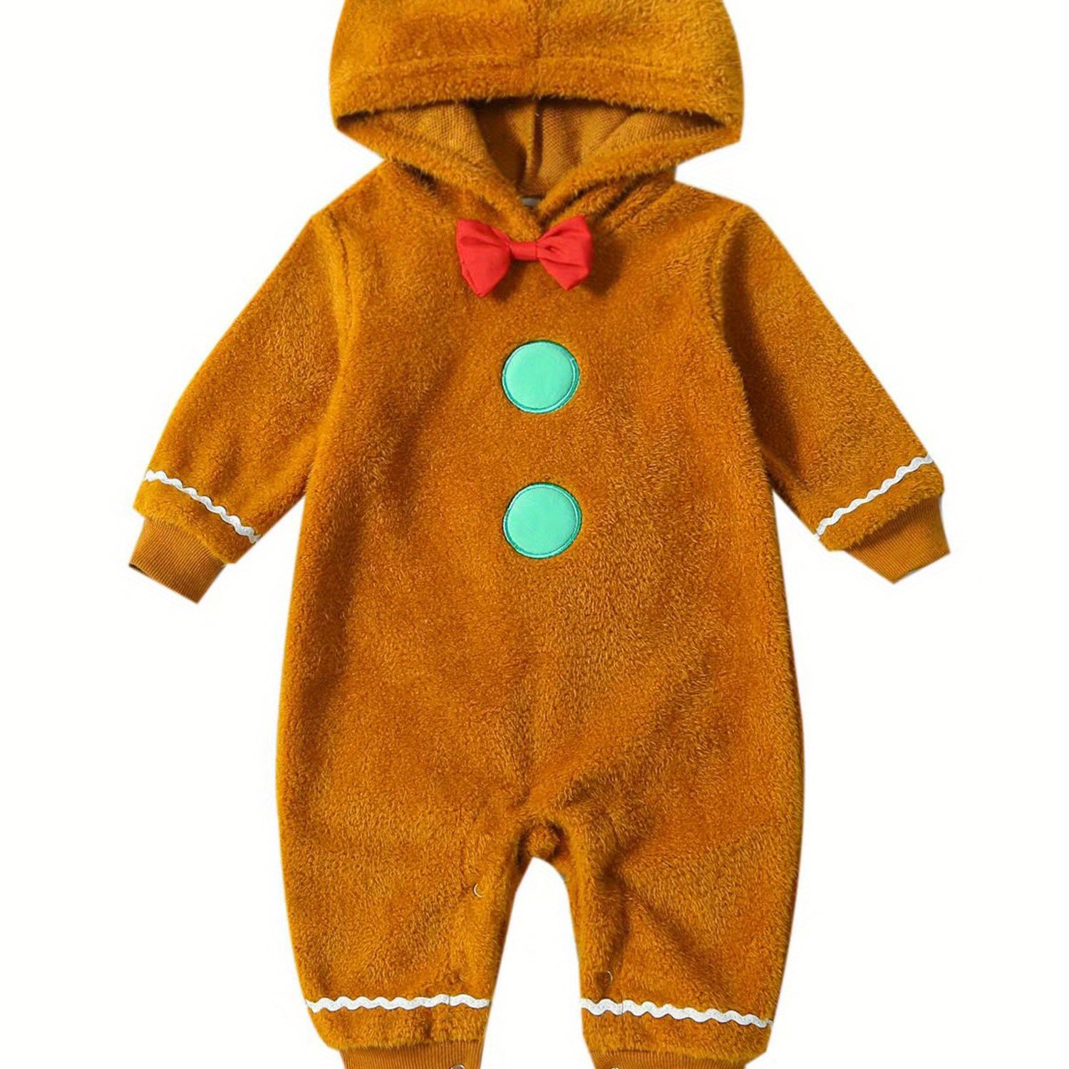 TEMU Infant Baby Christmas Fuzzy Jumpsuit Gingerbread Man Cute Hooded Romper Outfit Clothes