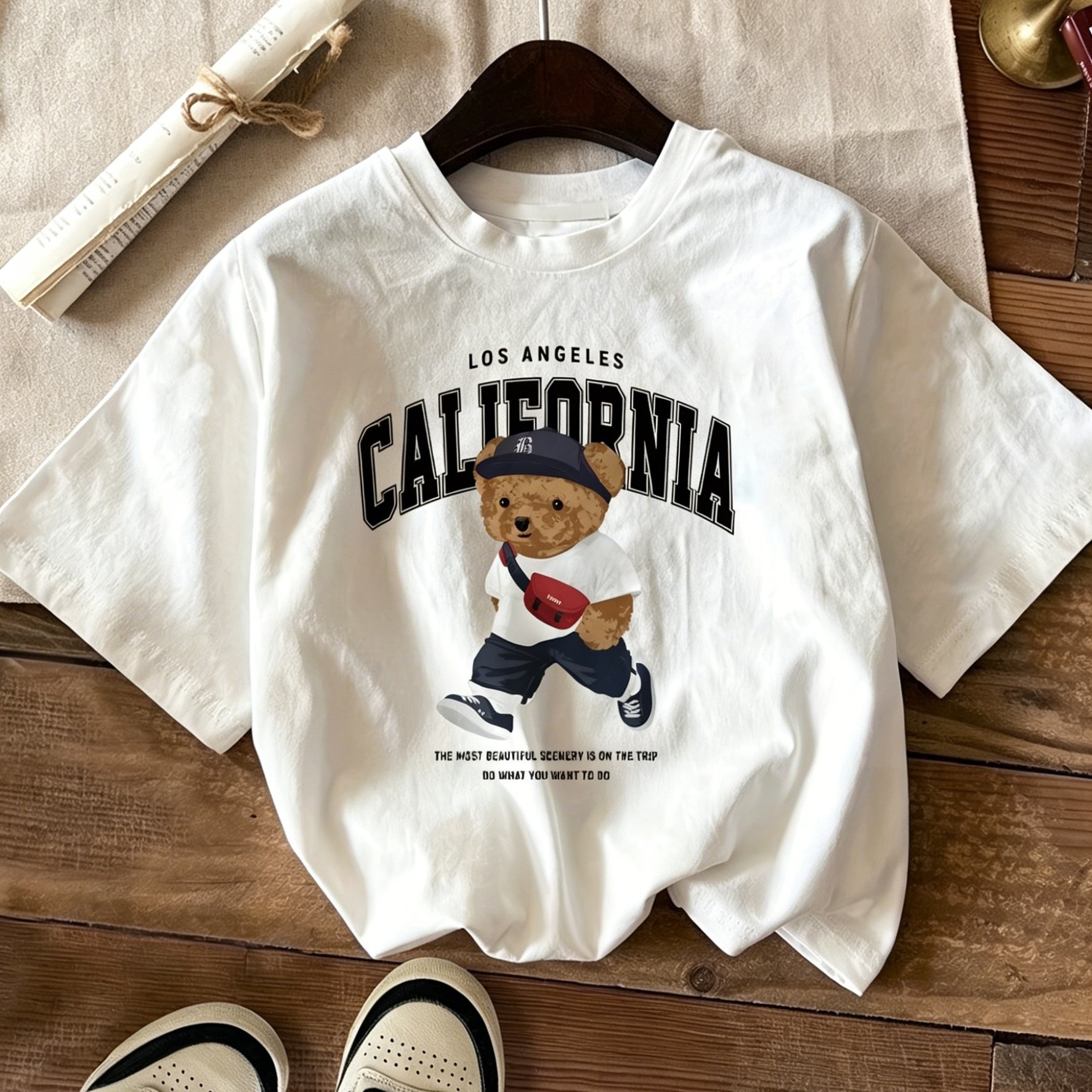 Image of Women's California Bear Graphic T-shirt - Los Angeles Sports Design, Short Sleeve Crew Neck, Lightweight Polyester, Spring/summer Casual Wear, Sporty Top | California Bear Print | Polyester Fabric