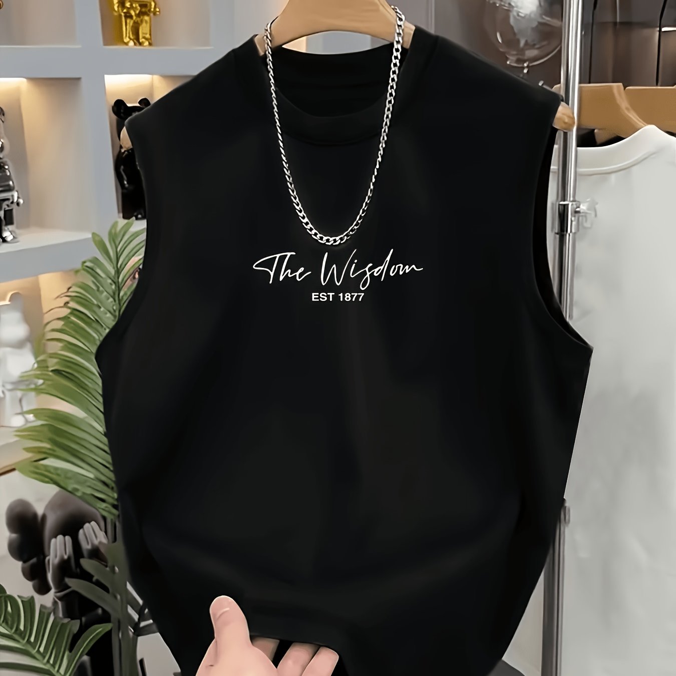 TEMU Men's Fashion Basic Knit Print Sleeveless Vest T-shirt Suitable For Outdoor Sports Fitness, Casual Plus Size Loose All-match Camisole Vest Top