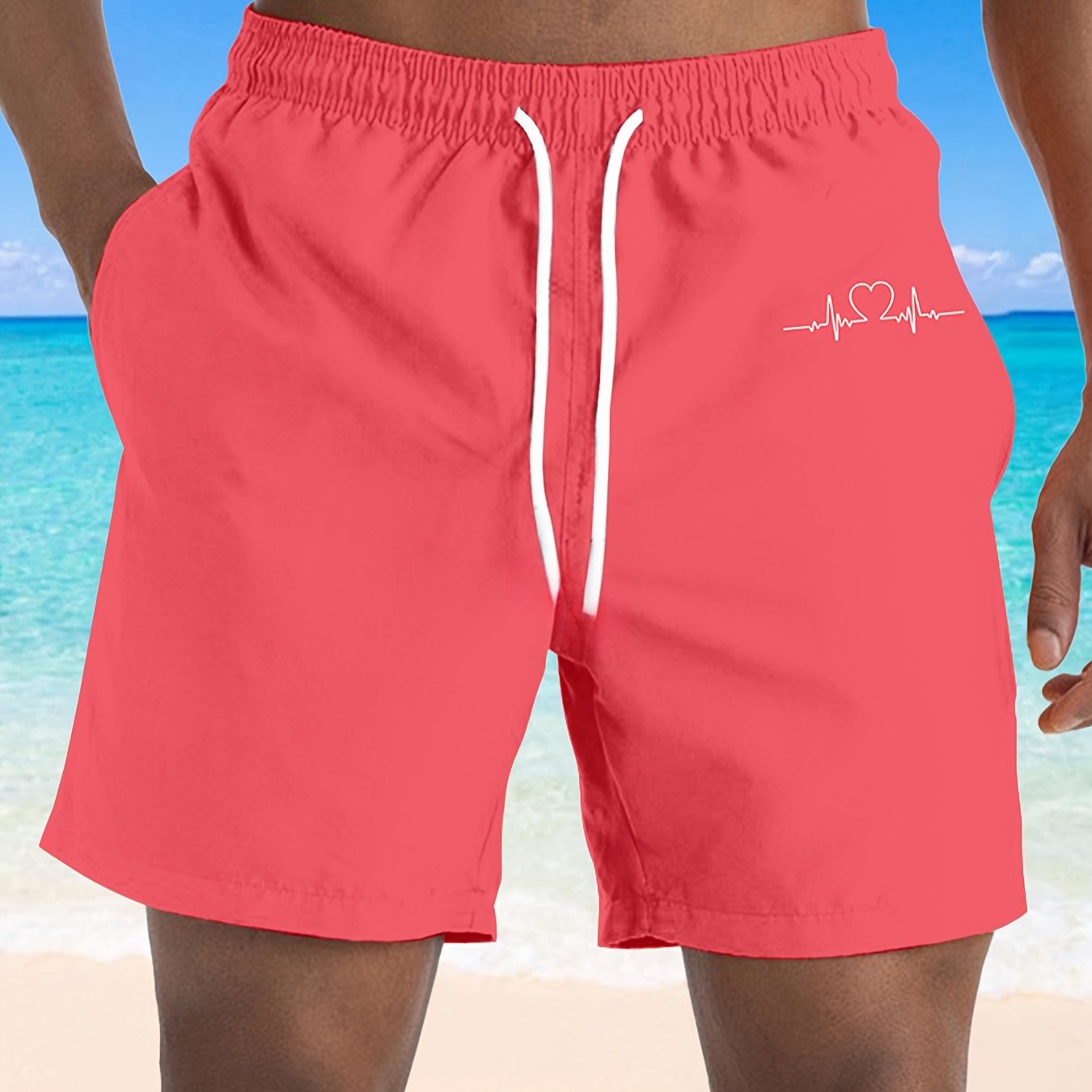 TEMU [printeesign -not Texture] Men's Swim Trunks - Size Beach Shorts With Drawstring Waist, Soft Surfing Swimsuit For Beach, Pool Vacation - Machine