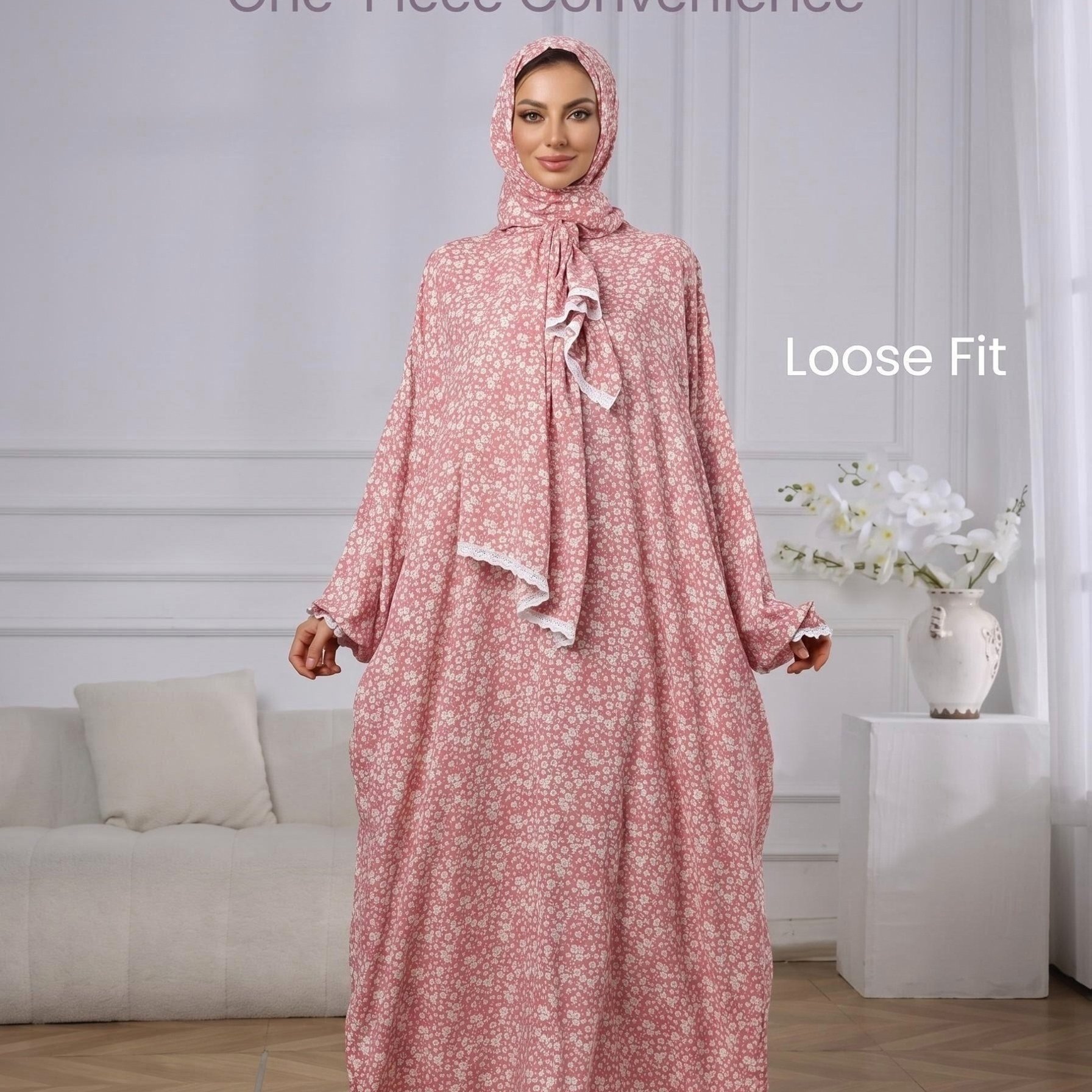 TEMU Middle Eastern Traditional Women's Wear, Elegant Arabic-style Loose Robe With An Integrated Scarf Design, Perfect For Festivals (ramadan, Eid