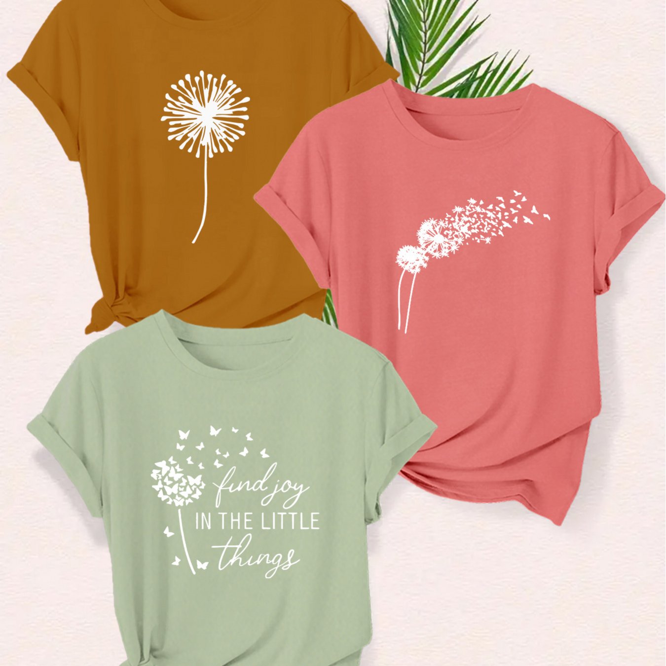 TEMU Graphic Print 3pcs T-shirt, Short Sleeve Crew Neck Casual Top For Summer& Spring, Women's Clothing
