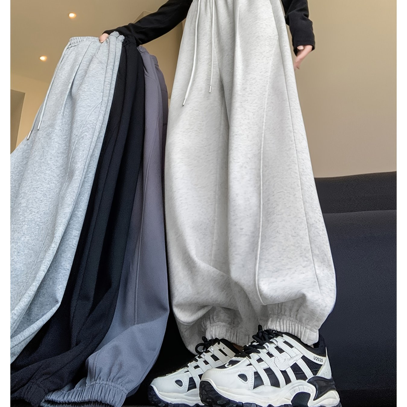 TEMU 【商品名】秋冬向けのなハイウエレートレッグパンツ、カジュアルなテーパードハーレムパンツ、ドロースウェットパンツ