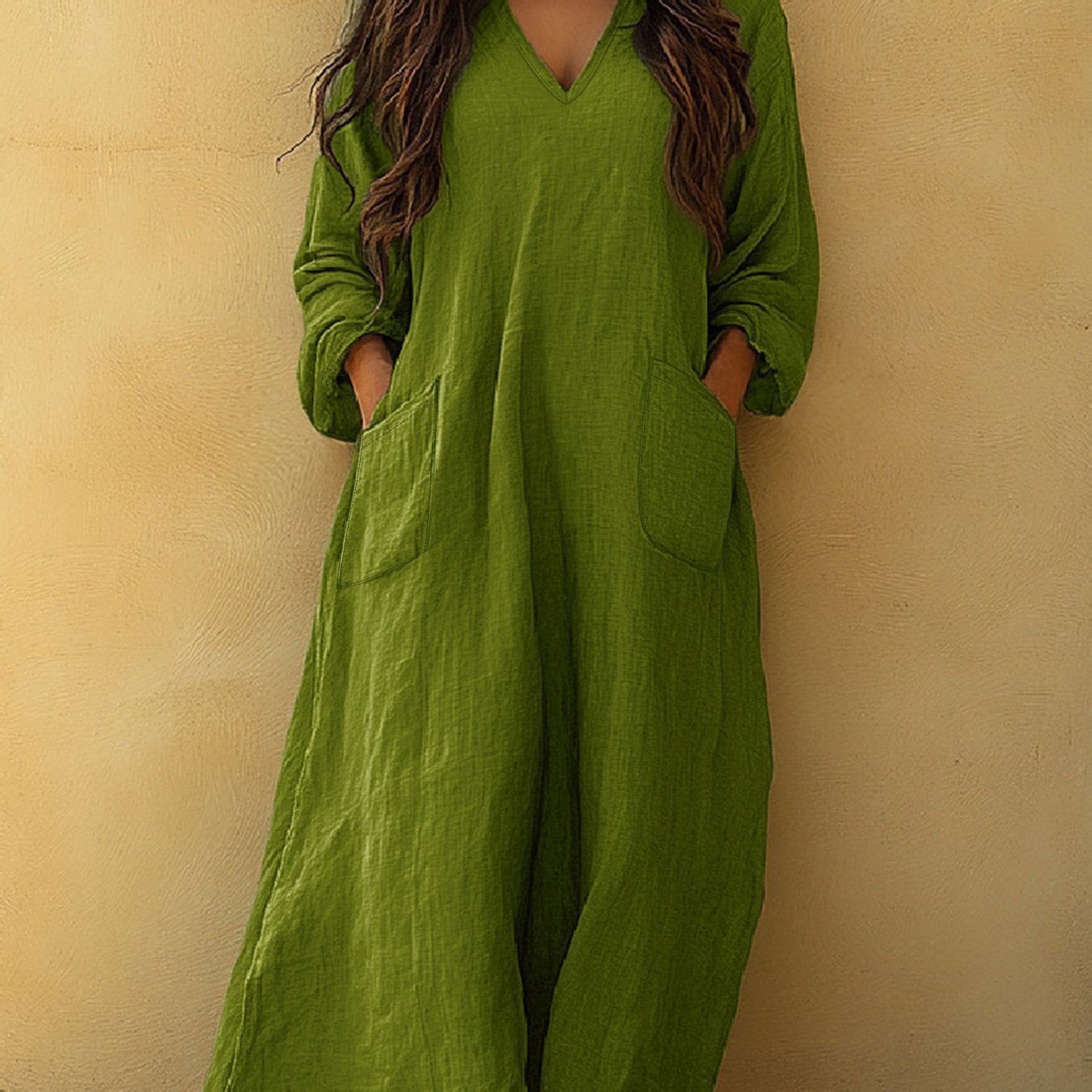 Women's V-neck Casual Long Sleeve Dress