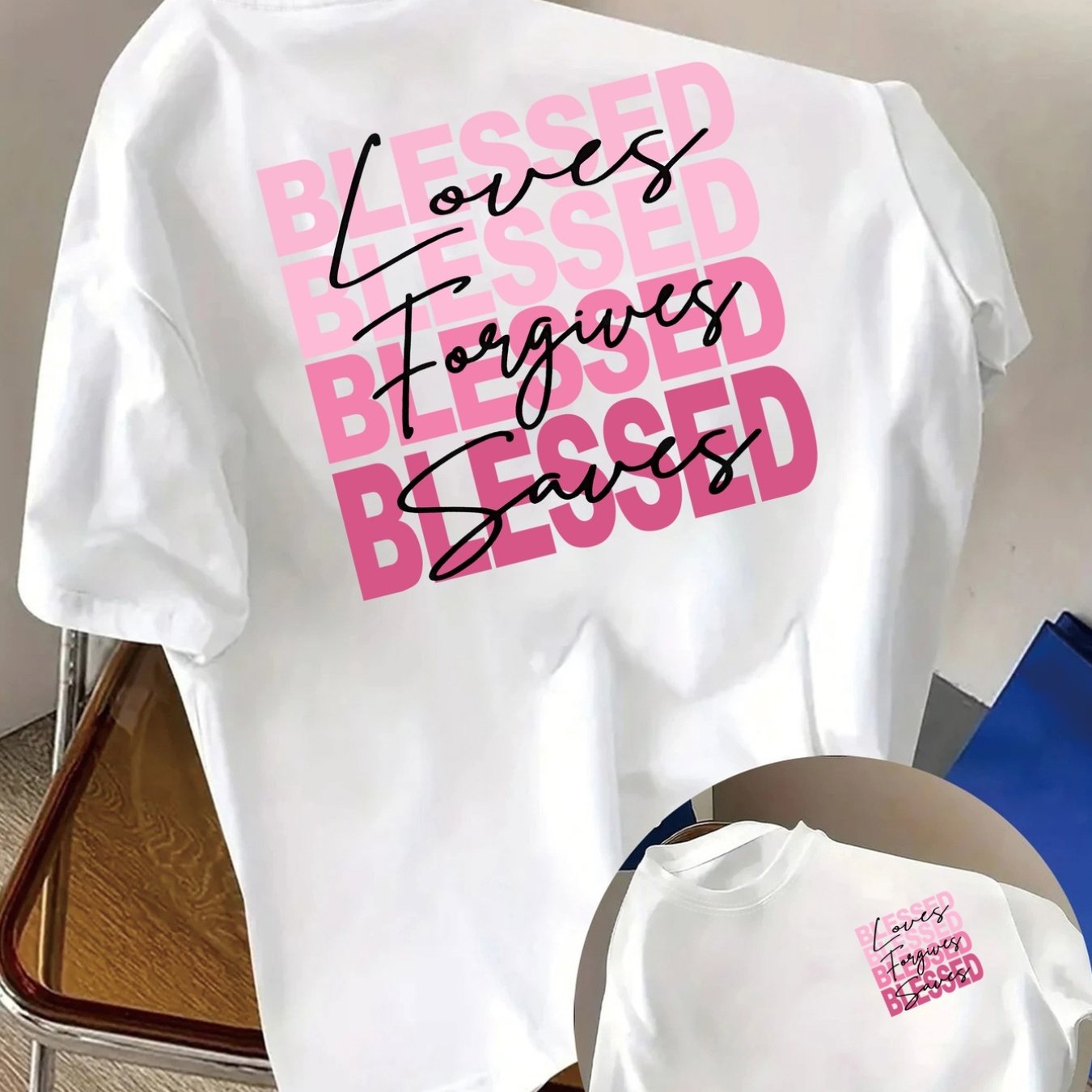 TEMU Blessed, Love And Print Tshirt Short Sleeve Crew Neck Casual Top For , Women's Clothing