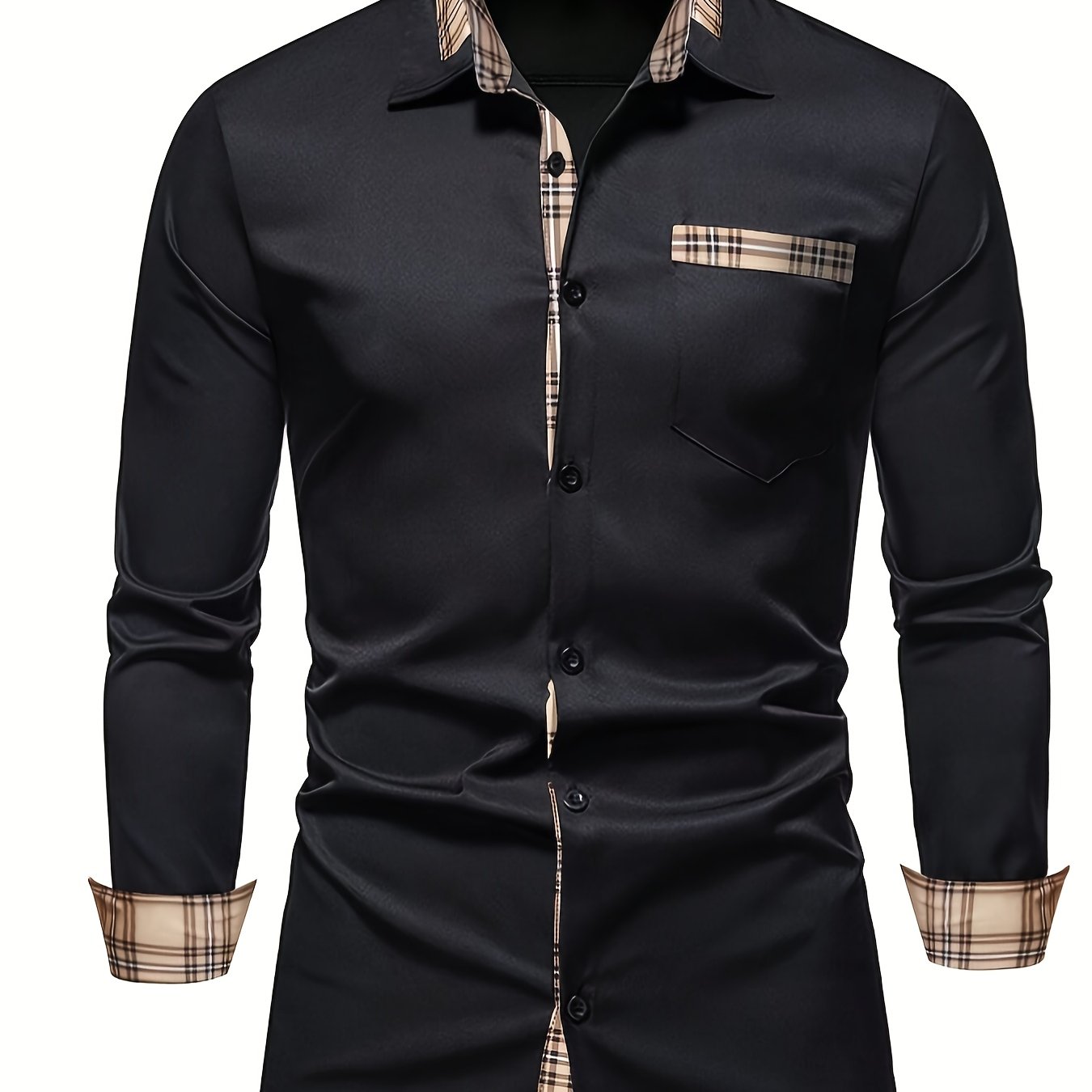 TEMU Men's   Lapel Collar Design Dress Shirts, Long Sleeve Casual Button Up Shirt For Formal Occasions