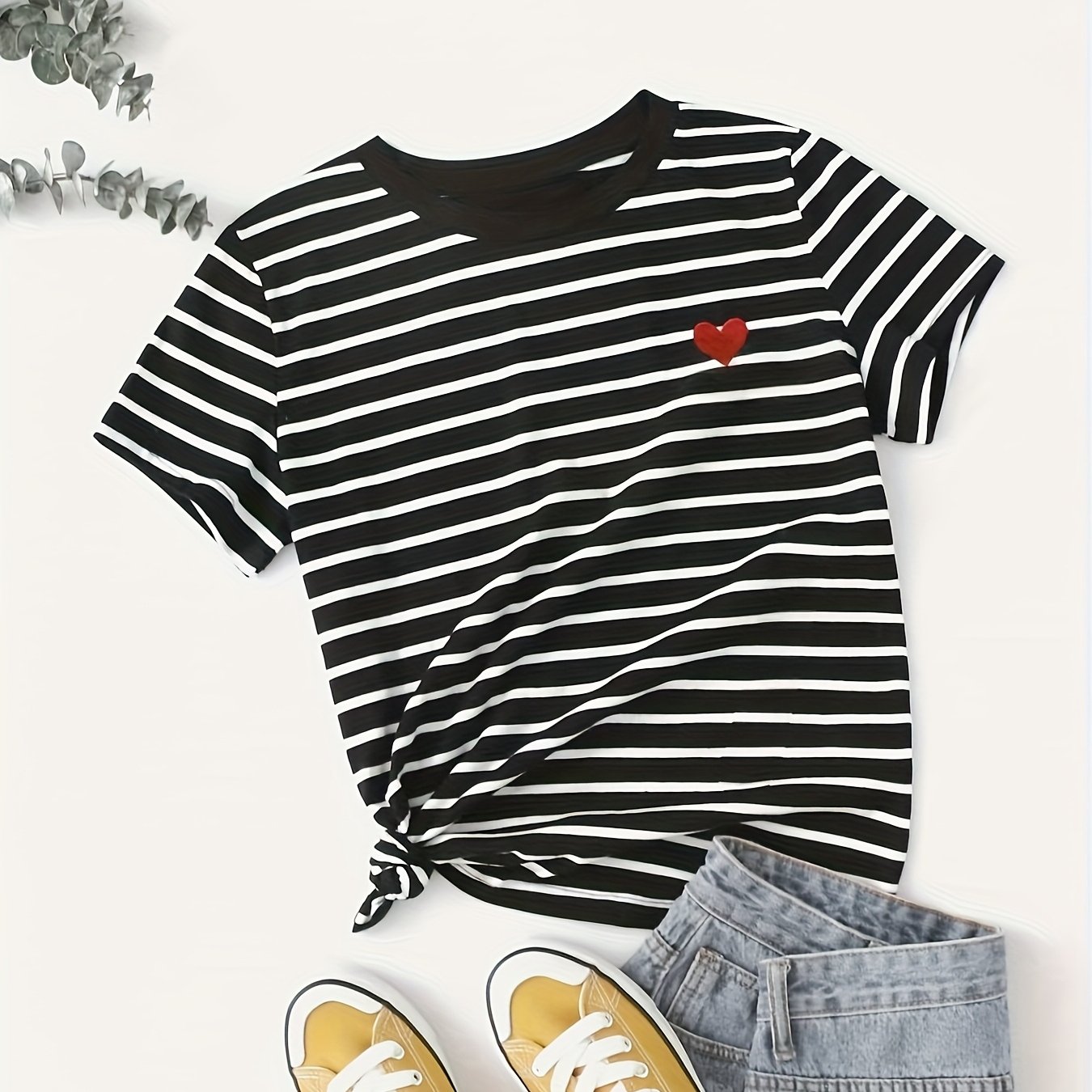 Fashionable And Versatile Trendy Casual Round-neck Striped Short-sleeve T-shirt