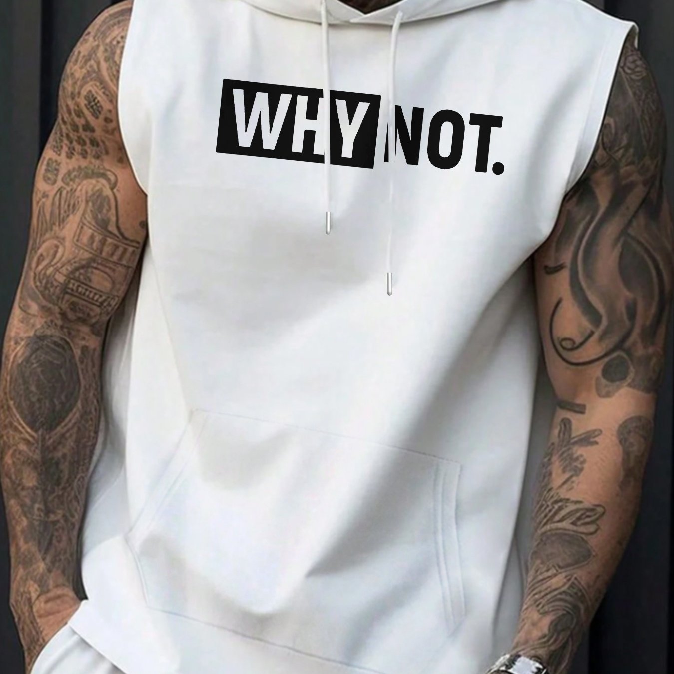 TEMU Men's Fashion Hooded Tank Top With "" Print, Suitable For Summer Sports, Gym Training, Outdoor Activities, Casual Sleeveless Hooded T-shirt Vest