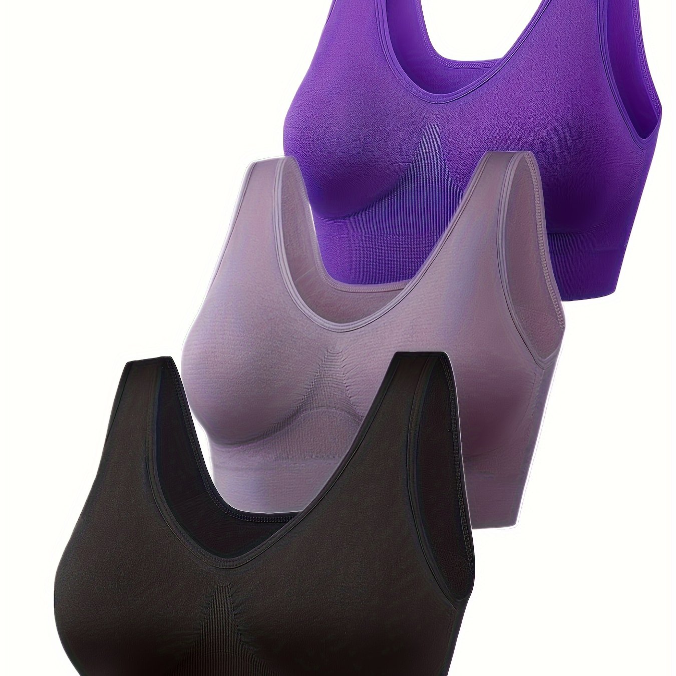 3pcs Plus Size Wire-free No Padding Single Layer Vest Bra For