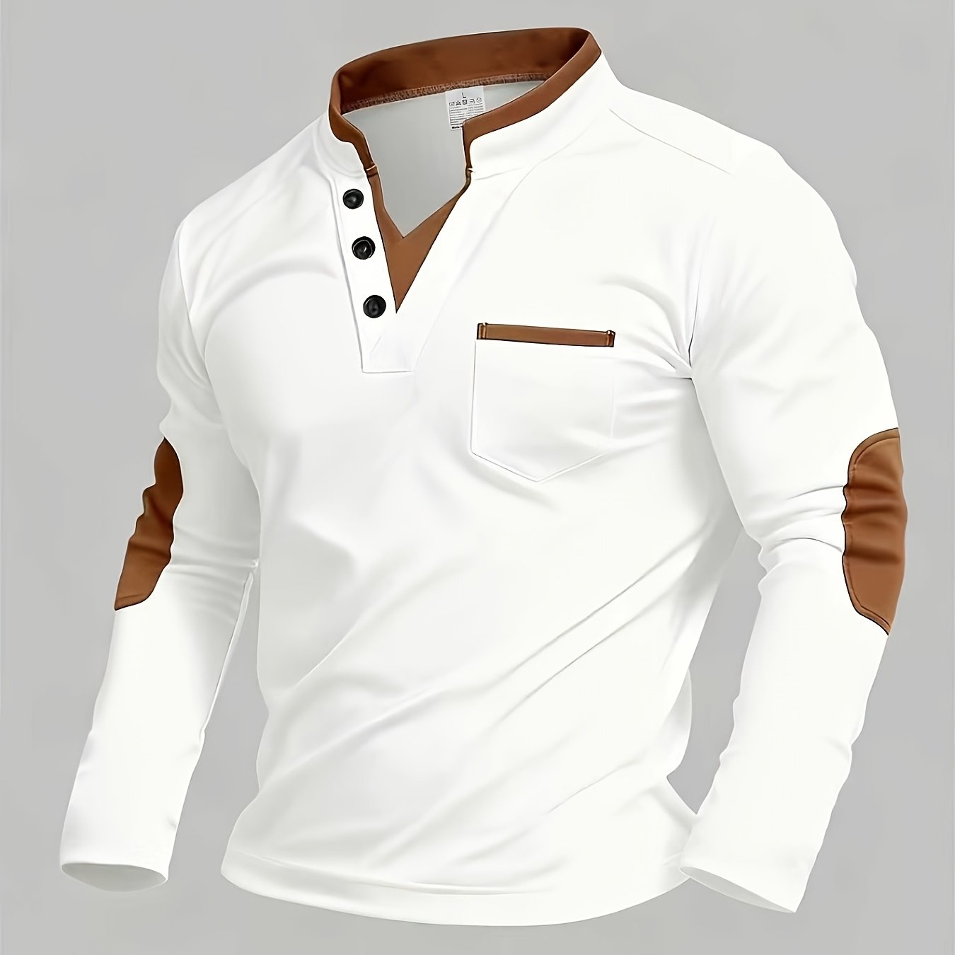 TEMU Men's Long Sleeve Shirt - Golf & Outdoor Wear, Front Button Design, Color-block - Durable Casual Knitwear For Camping & Daily Wear - Must-have