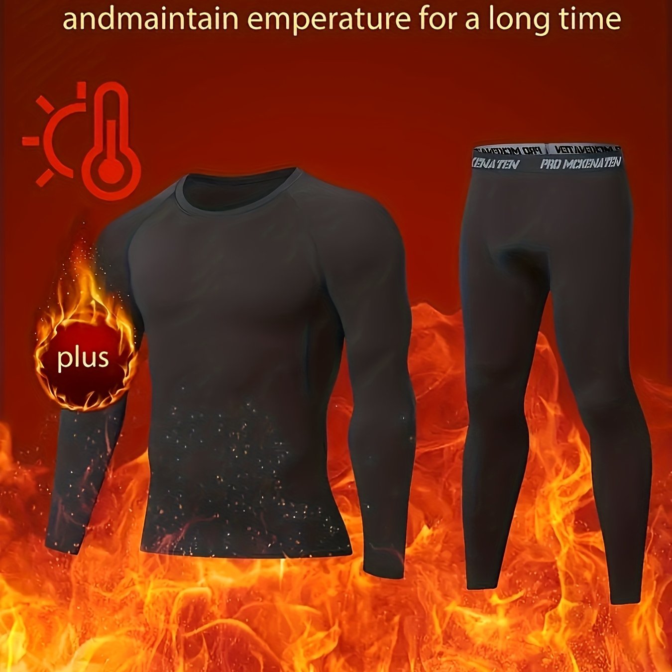 TEMU 2pcs Men's Thermal Underwear Long Johns Fleece Lined Bottoming Set For Cold Weather, Perfect Gift