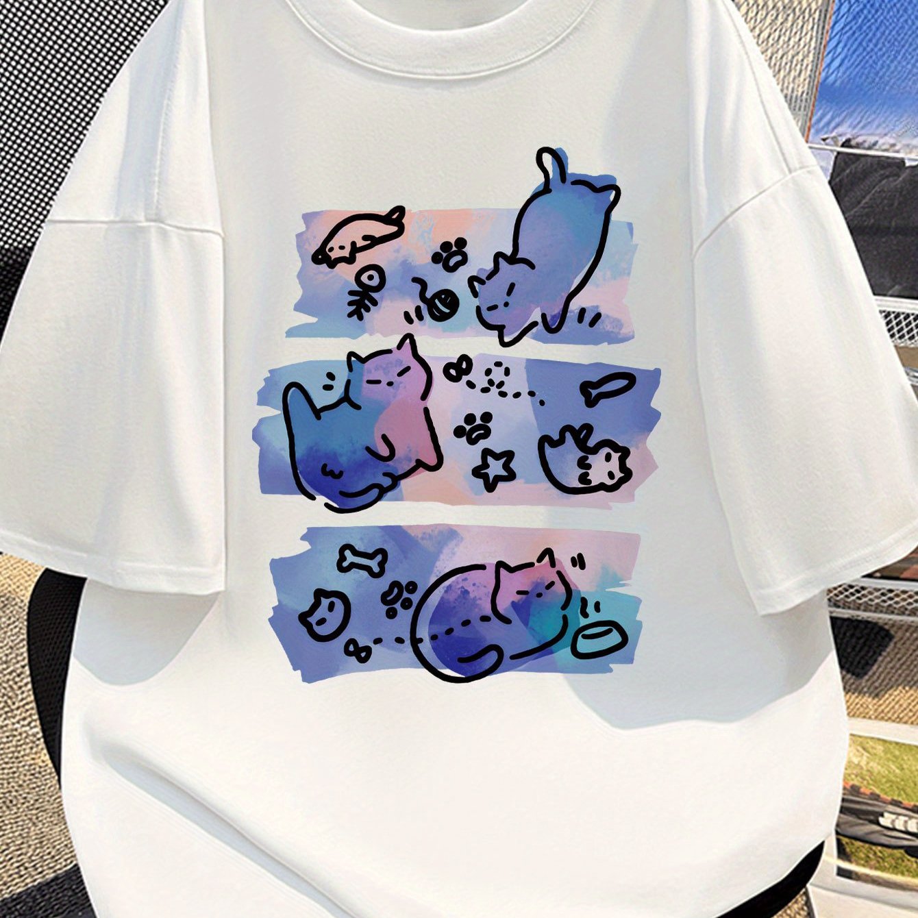 Image of Men's Summer Short-sleeve T-shirt With Trendy Prints, Made Of Pure, Perfect For Casual Wear And Couple Outfits