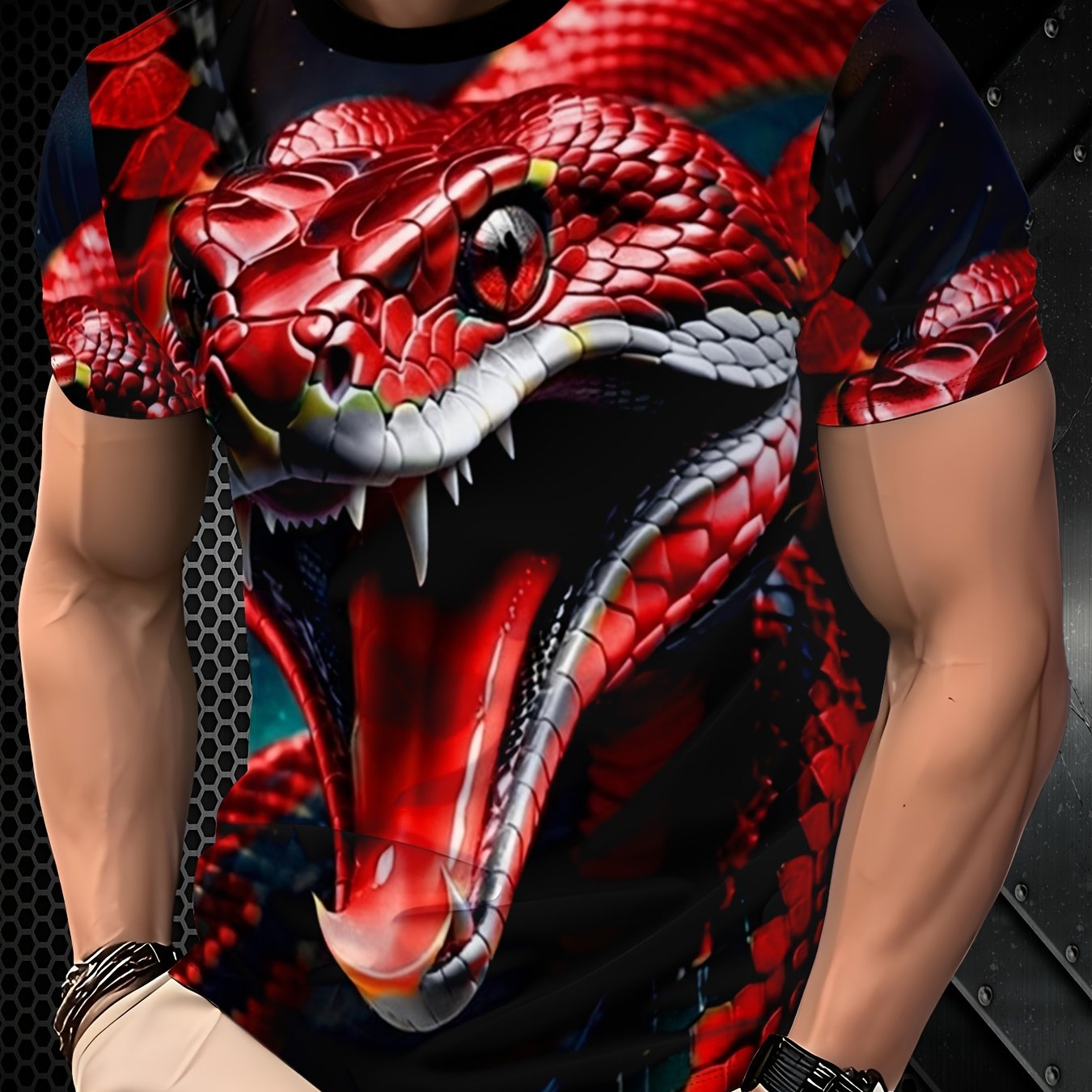 TEMU Men's Fashion Trend Printed Casual Short-sleeve T-shirt - Comfortable And Durable Polyester Fiber Fabric, Suitable For Daily Wear And Vacations,