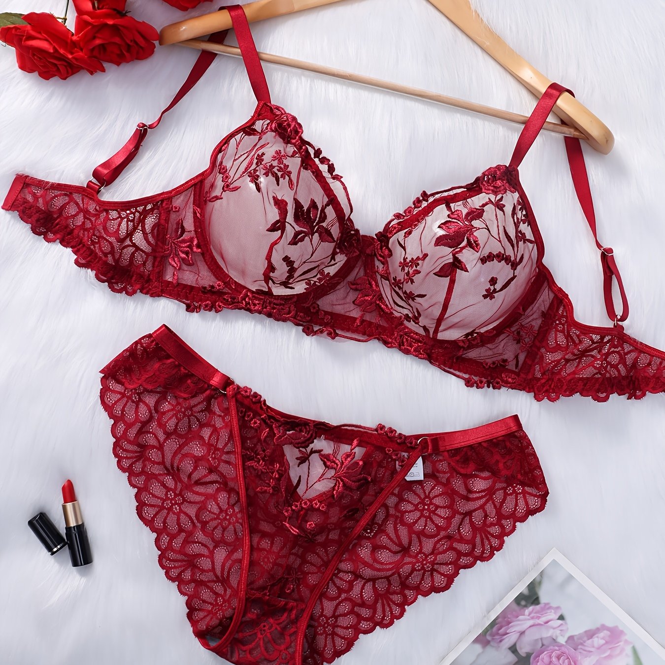 Plus Size Sexy Lingerie Set Bra Set With Embroidered Floral Semi-