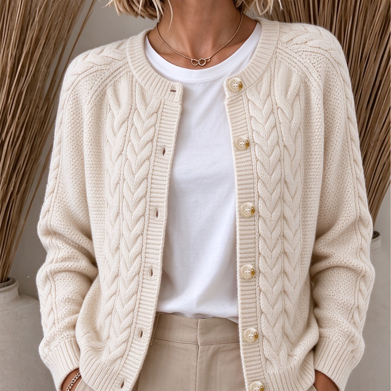TEMU Nouveau cardigan automne/hiver pour femme, pull de style décontracté, cardigan de créateur couleur à col rond, vêtement d'extérieur décontracté