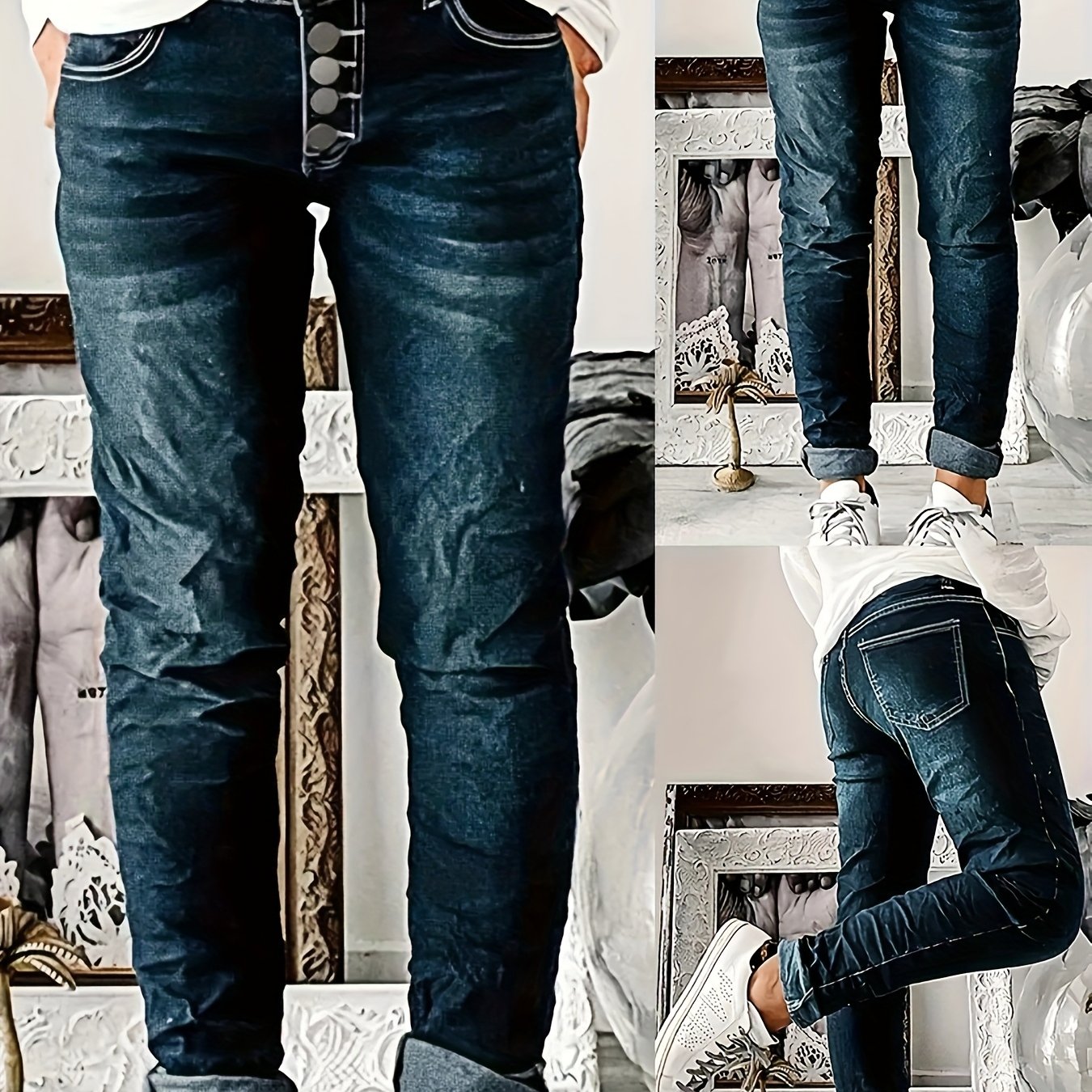 8521 New Women's Rolled Elastic Slim Fit Elegant Style Casual Fashion Versatile Jeans With Front Buttons