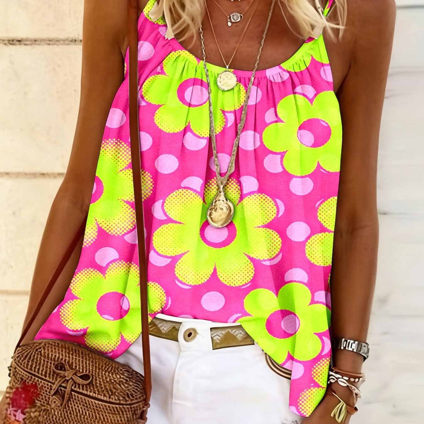 Image of Y2k Printed Loose Camisole Vest For Spring Break Fashion Summer Top, Summer Fashion Women's Clothing