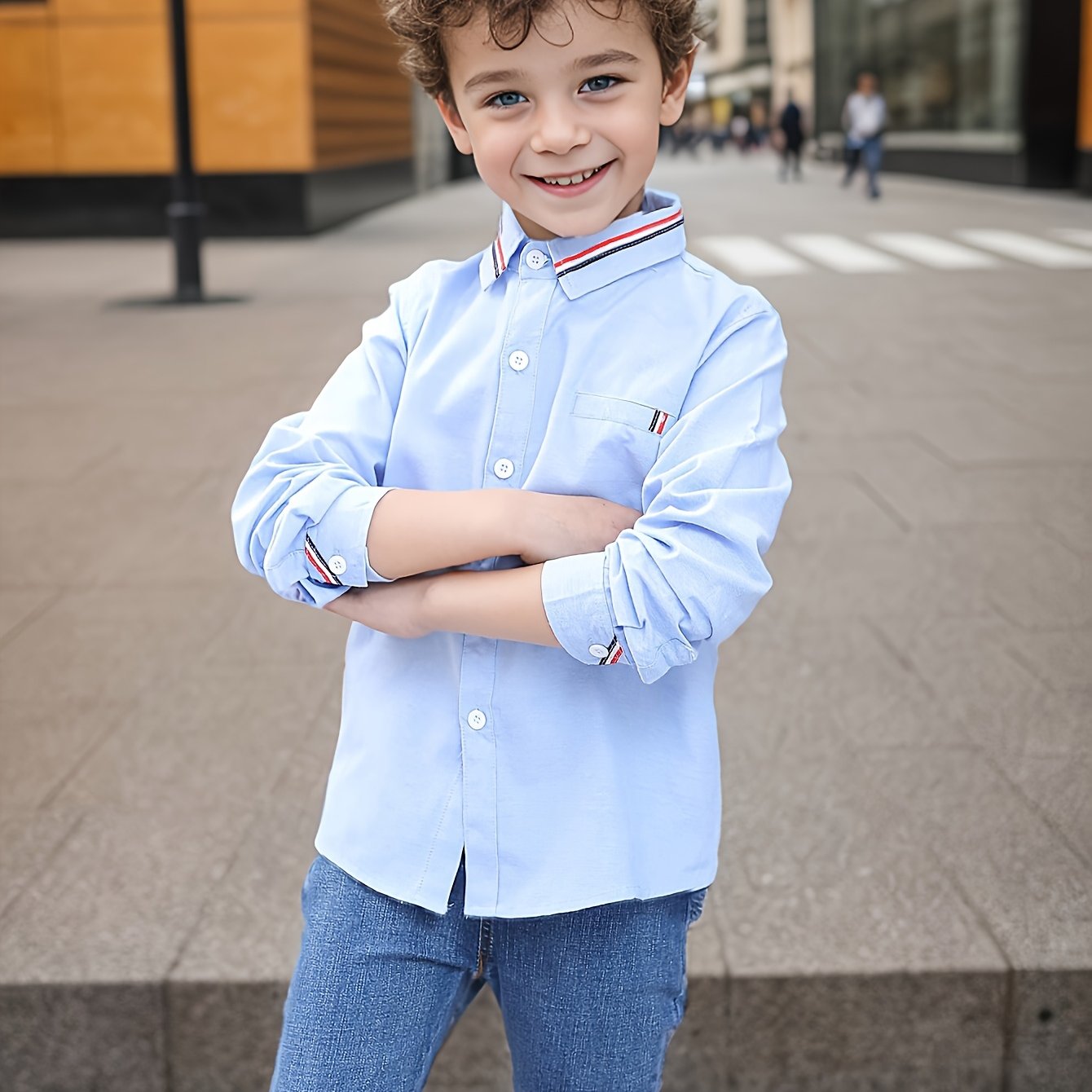 Image of Back-to- Long-sleeve Shirt For Older Kids, Versatile College-style Shirt, Collection, Boys' Top For Of Year, British-style Solid Color Shirt With Random Stripes