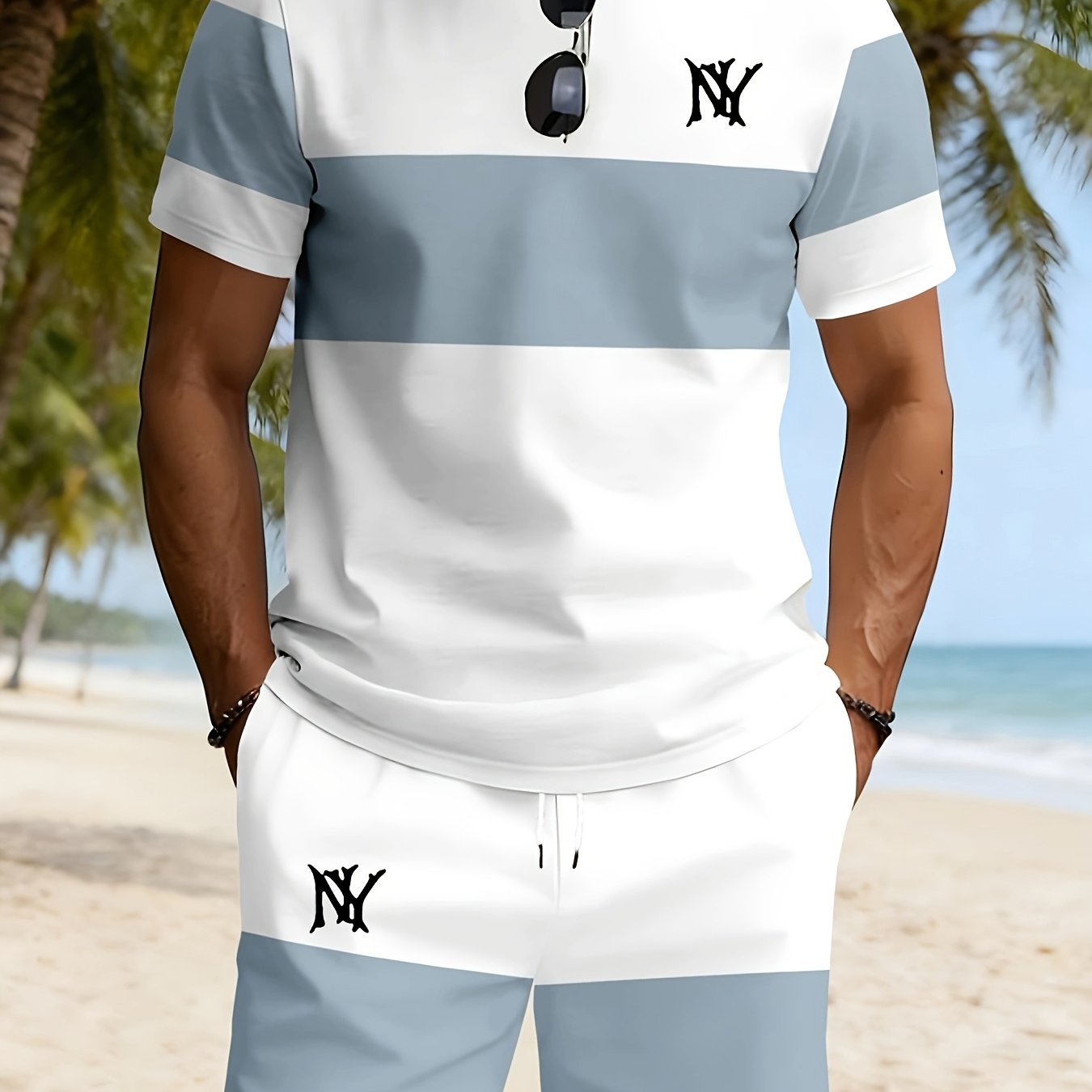 TEMU Men's 2pcs Set, Casual Sportswear, Summer Breathable Loungewear, Short-sleeve And Shorts Set, Daily Casual Wear
