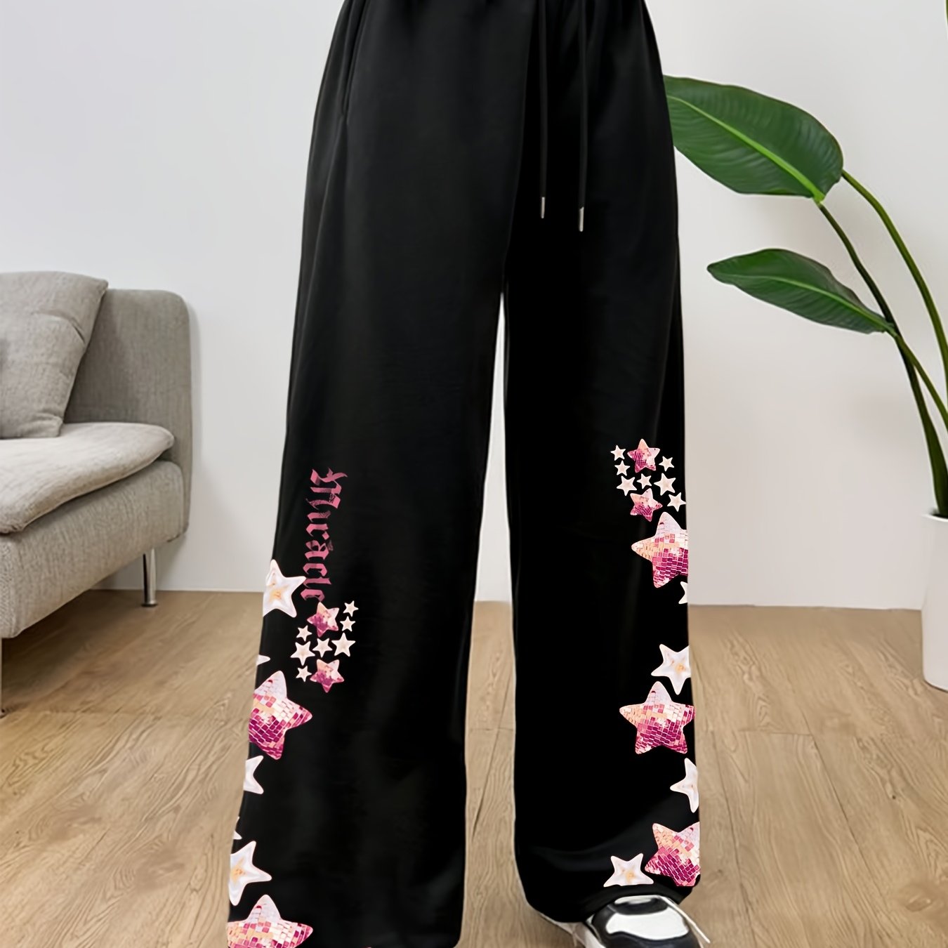 TEMU Women's Casual Sweatpants With Drawstring Waist - Comfy Polyester Straight-leg Pants, Machine Washable