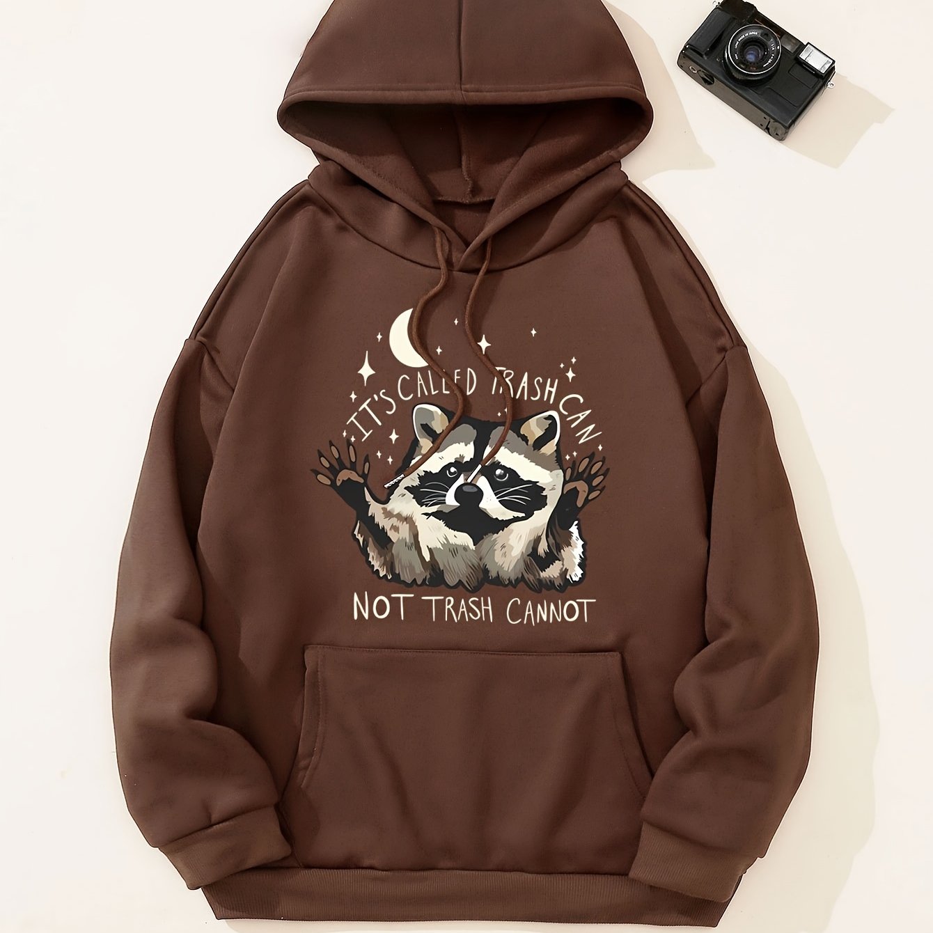 TEMU Raccoon Print Hoodie, Drawstring Casual Hooded Sweatshirt For Fall & Winter, Women's Clothing