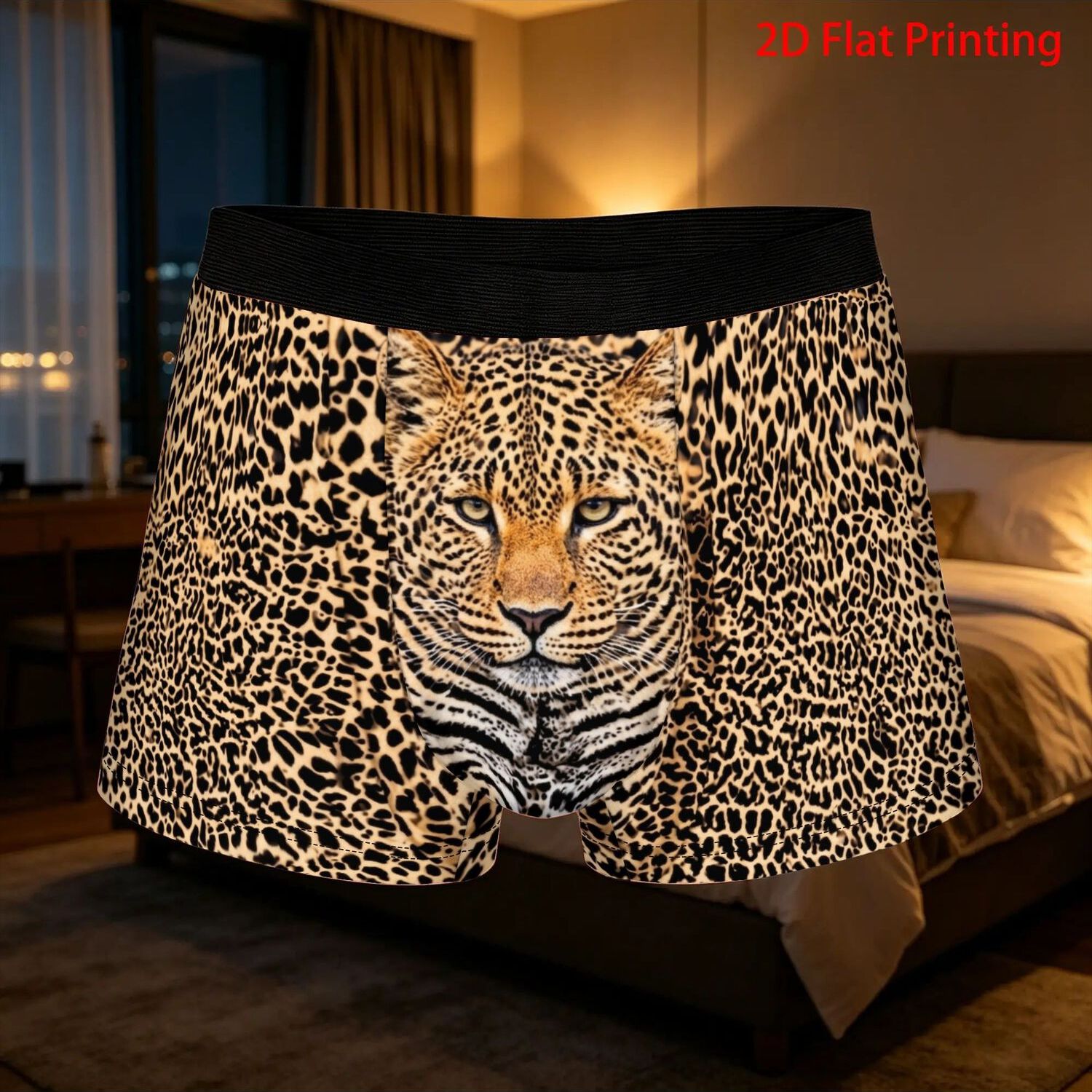 TEMU 1pc Biihudu Men' Leopard Print Boxer Briefs Underwear - Full Coverage Short Boxer Shorts With Non- Fabric, Suitable For Gym, Casual Wear &