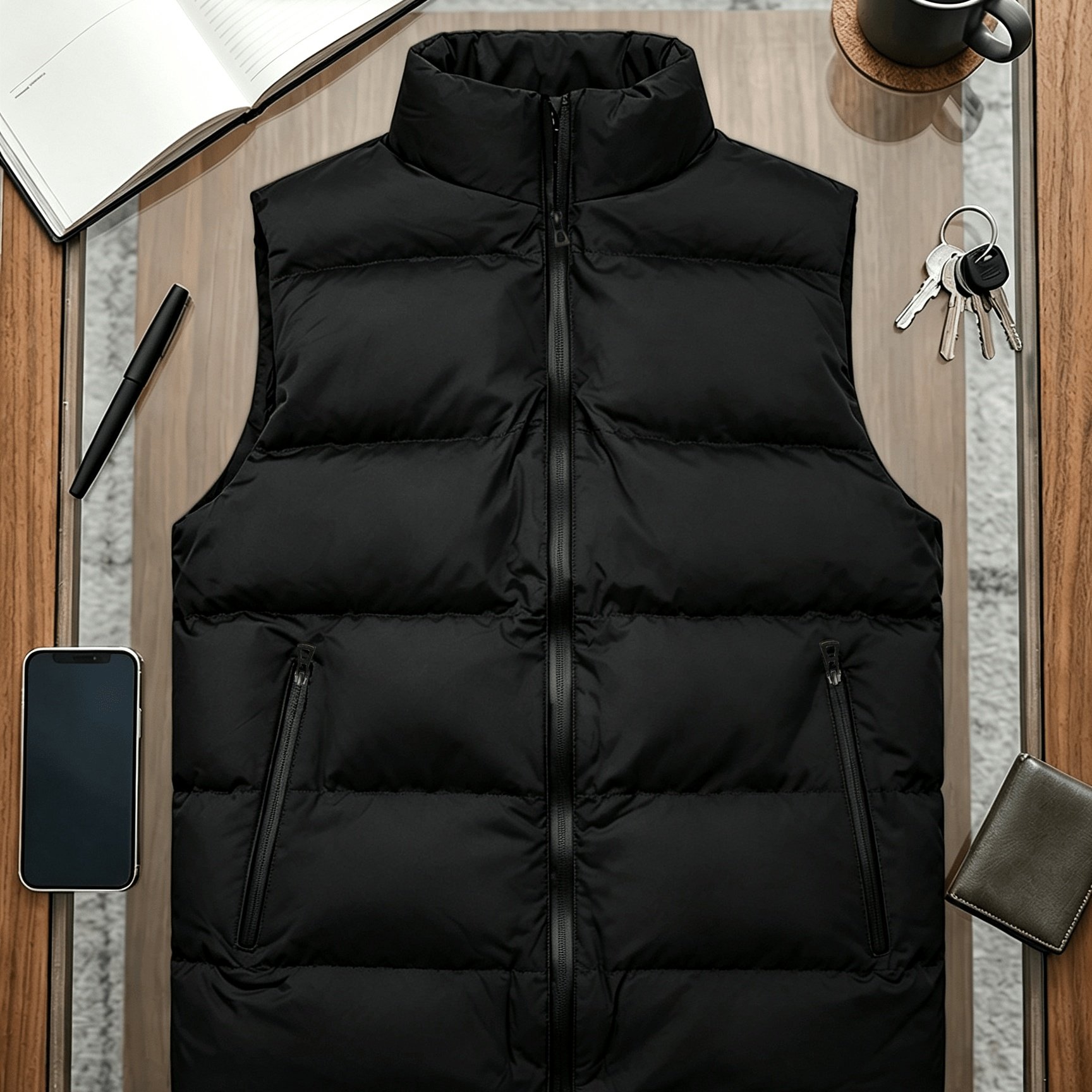 TEMU Men's Stand-collar Vest, Thick Warm Sleeveless Waistcoat, Zippered Pockets, Casual Loose Solid Color Lightweight Outerwear Vest