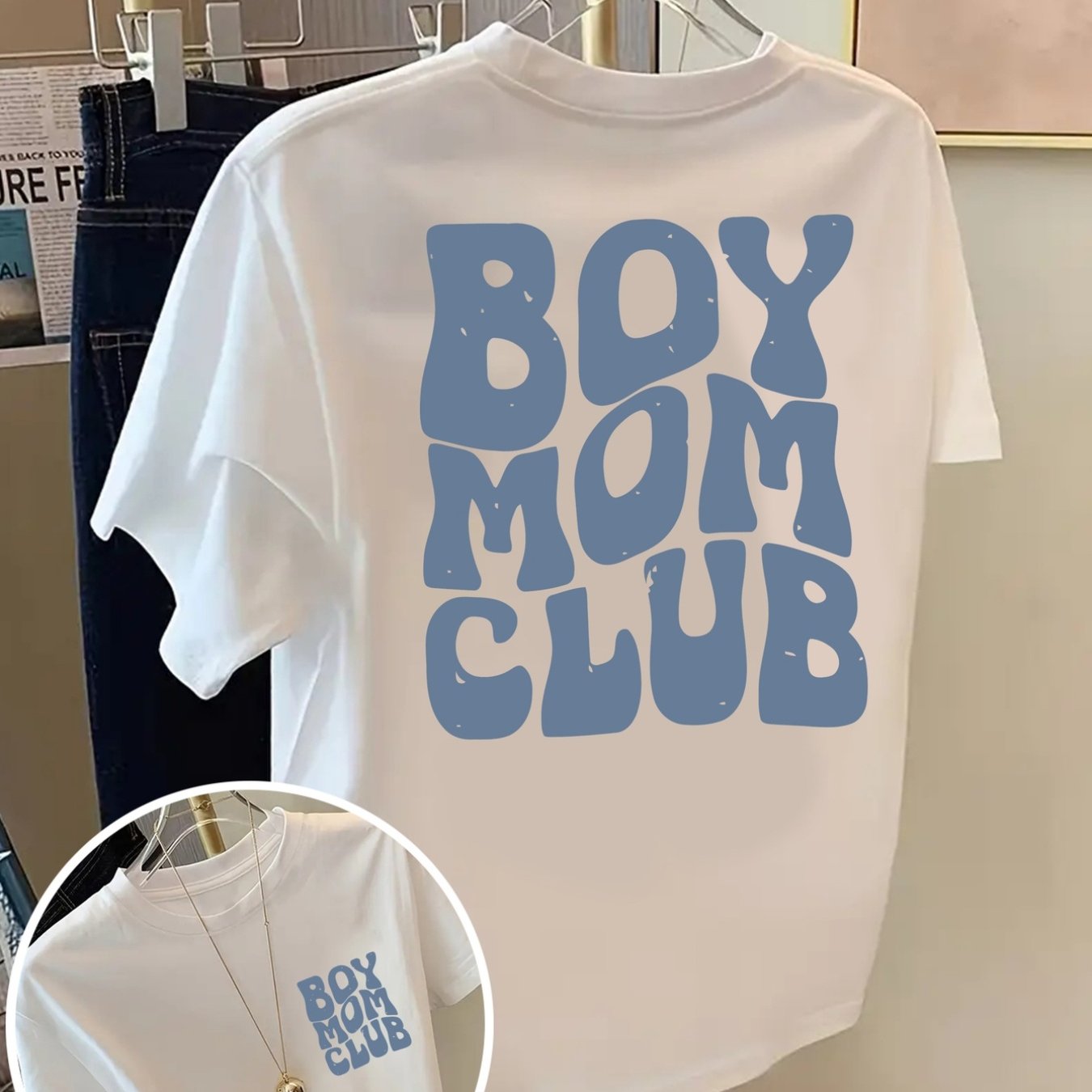 Mom Club, Theme Print T-shirt Short Sleeve Crew Neck Casual Top For , Women's Clothing