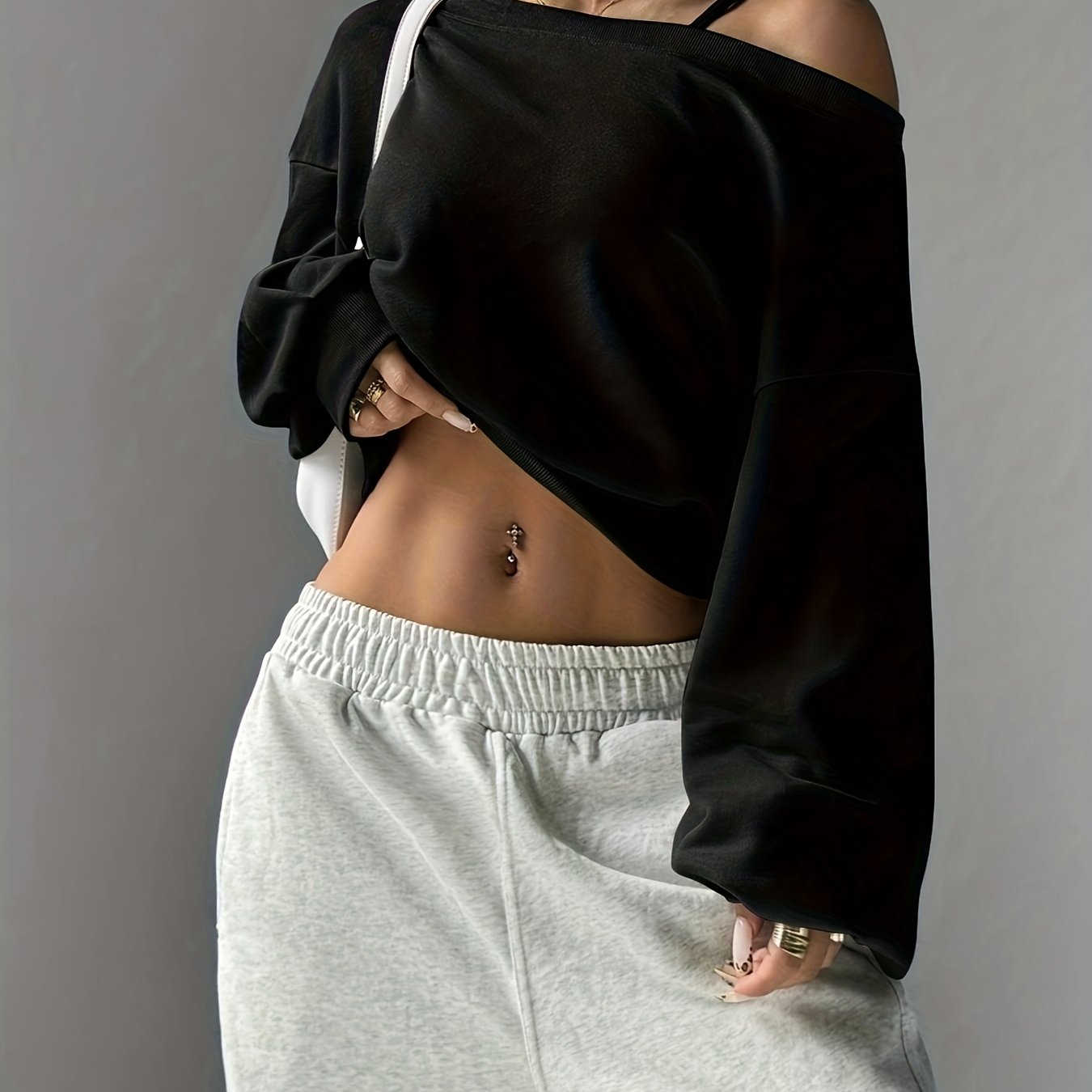 Women's Fashion Solid -shoulder Versatile Long Sleeve T-shirt