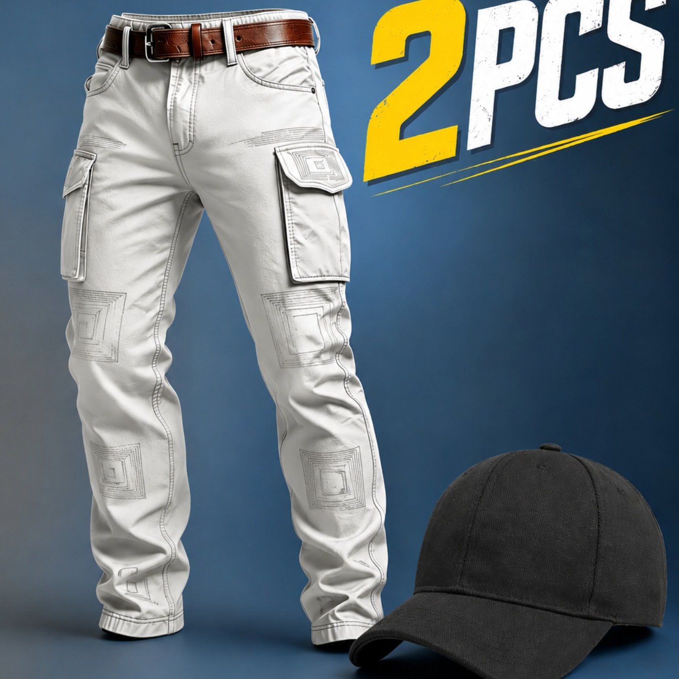 Image of 2pcs, 2pcs Summer Men's Casual Cargo Pants In Light Gray Lightweight, Trendy Durable For Daily Wear, Outdoor, Cafe, Office Or Home Use