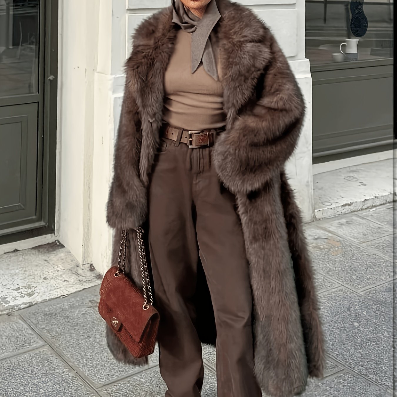 TEMU Lazy Style Fox, Brown Extended Streetwear Women's Autumn/winter Outerwear