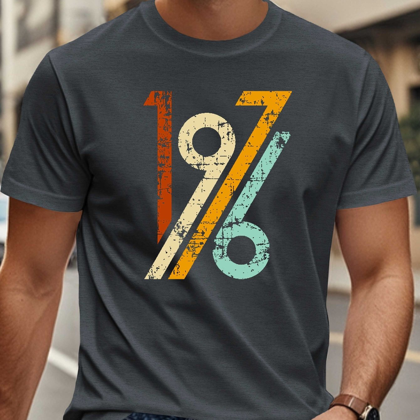 TEMU T-shirt d'anniversaire 1976 pour homme à manches courtes, haut d'été, col ras du cou, coupe droite, décontracté