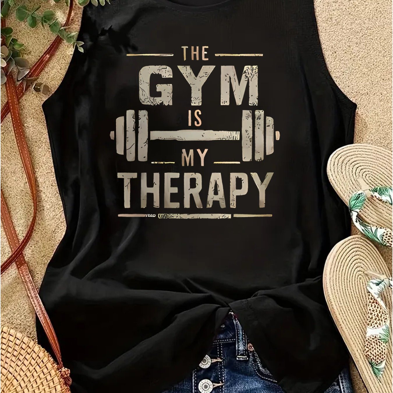 TEMU Camiseta sin de cuello con estampado de 'GYM', para uso casual en y verano, ideal para ropa de mujer en