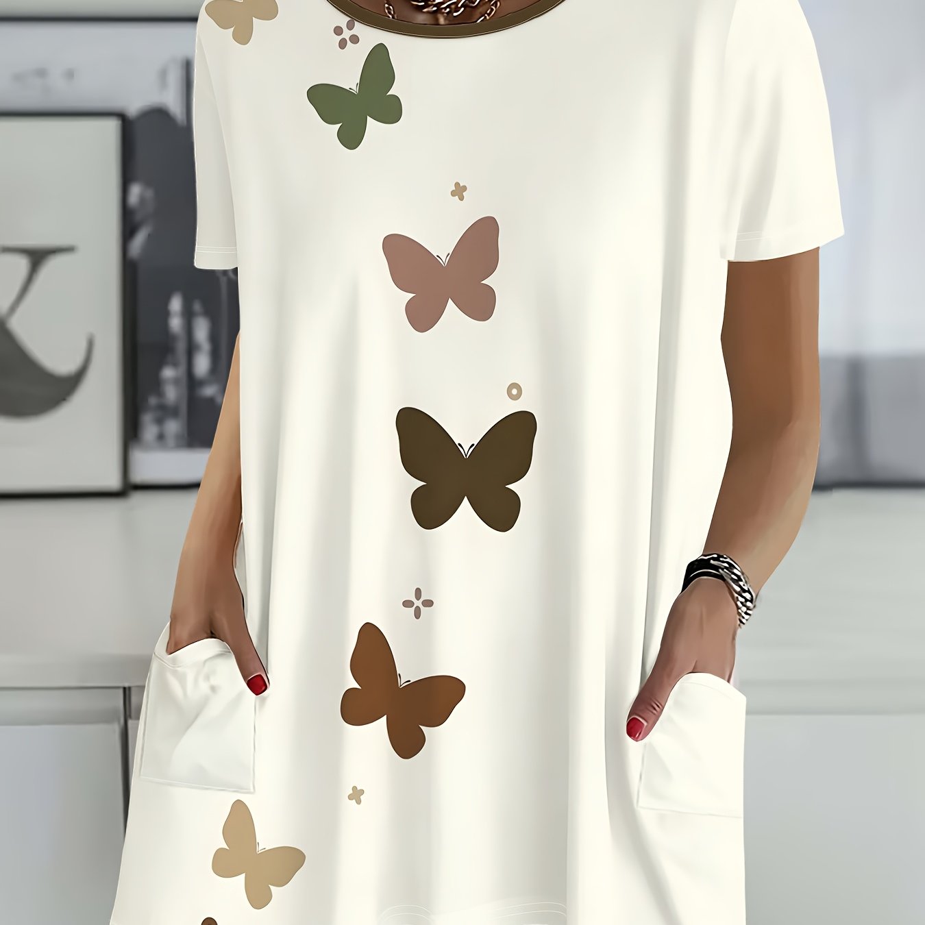 TEMU Loose Fit Short Sleeve T-shirt For Women, Casual Versatile Top, Solid Color With Fashionable , Simple Summer Women's Clothing