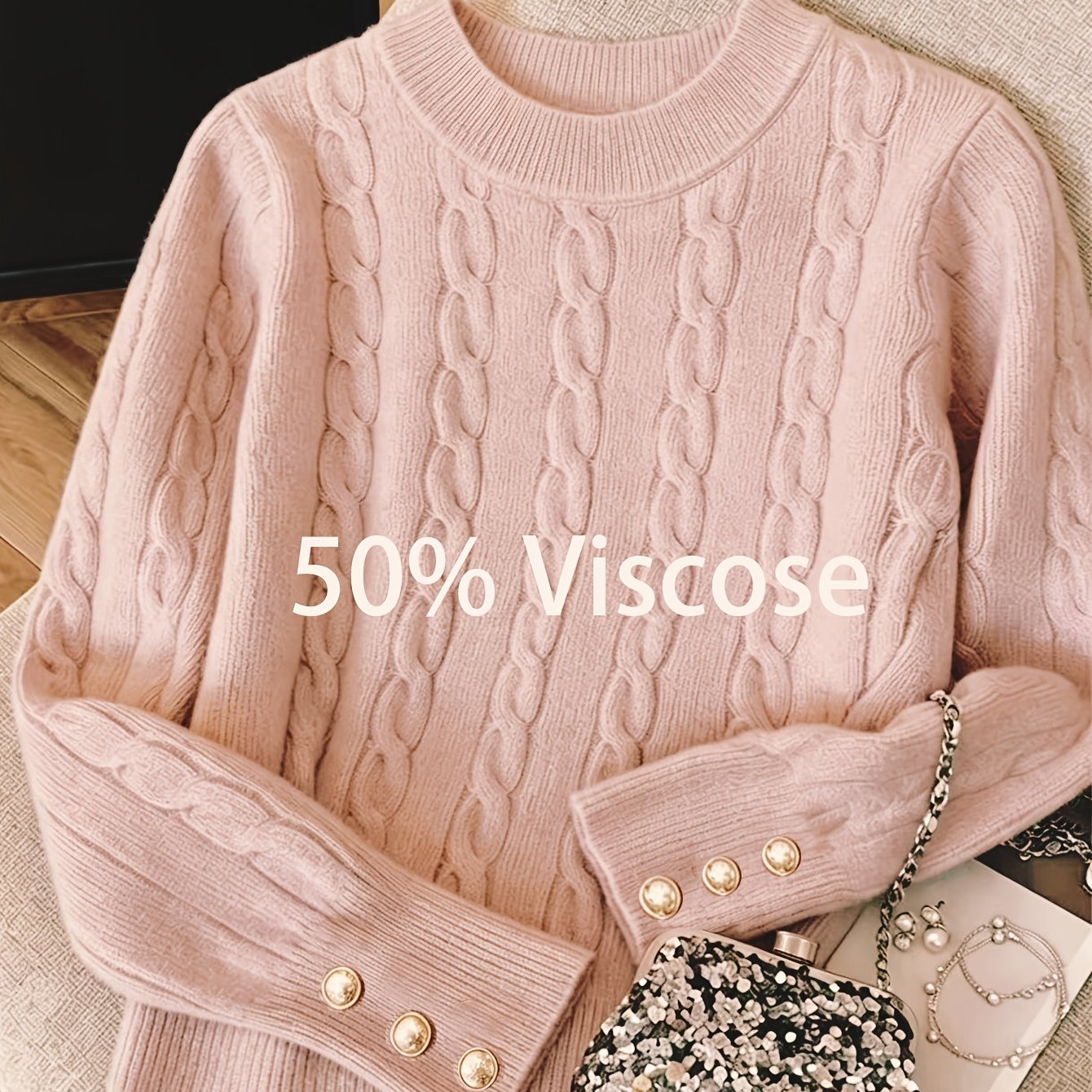 Fashion Autumn Winter Women's Clothing Neck Pullover Sweater Golden Buttons Twisted Rope Ribbed Tight Sweater New Elegant Ytd
